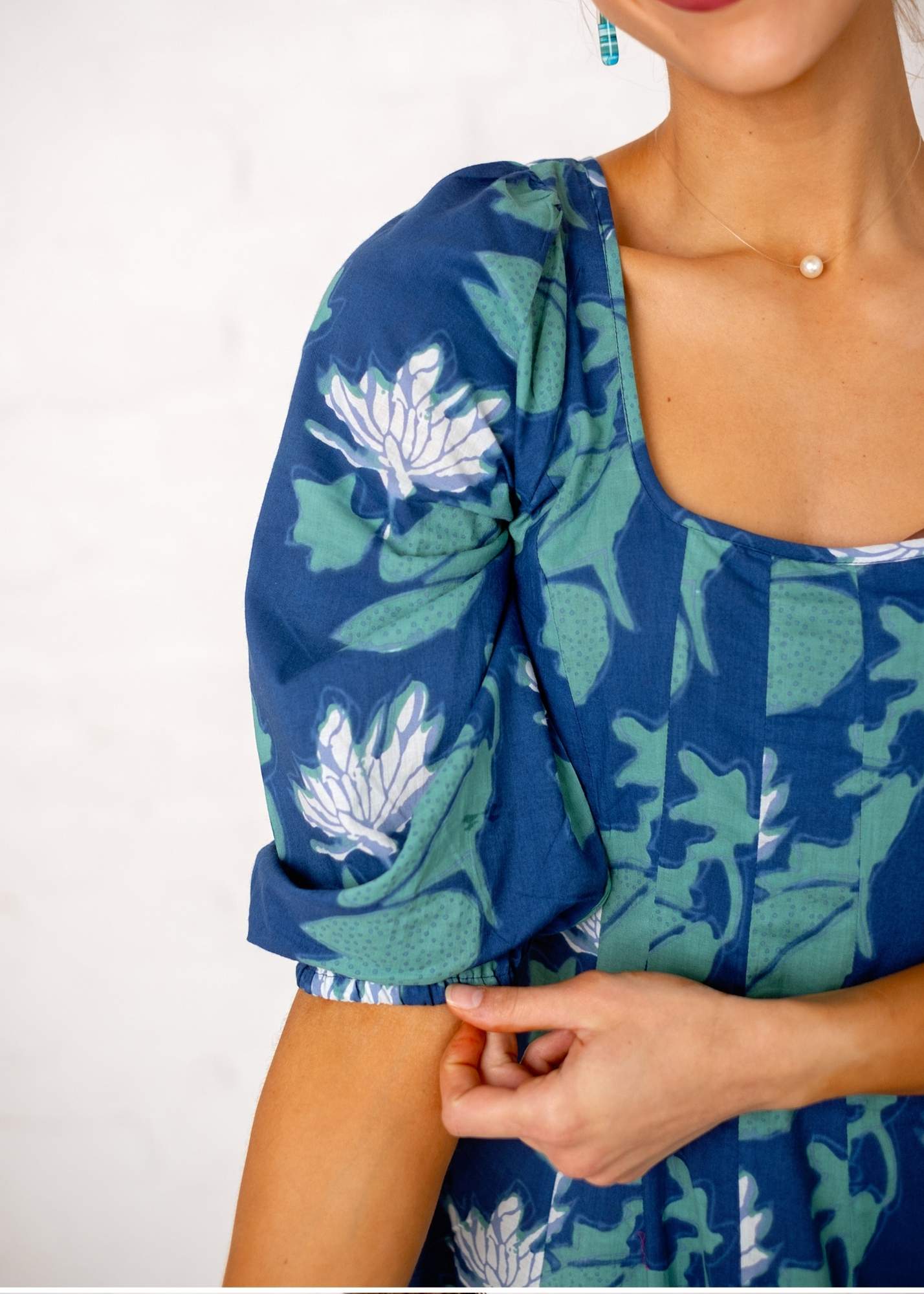 Tamsyn Dress, Blue, White and Turquoise Print - Available 6 December 2024