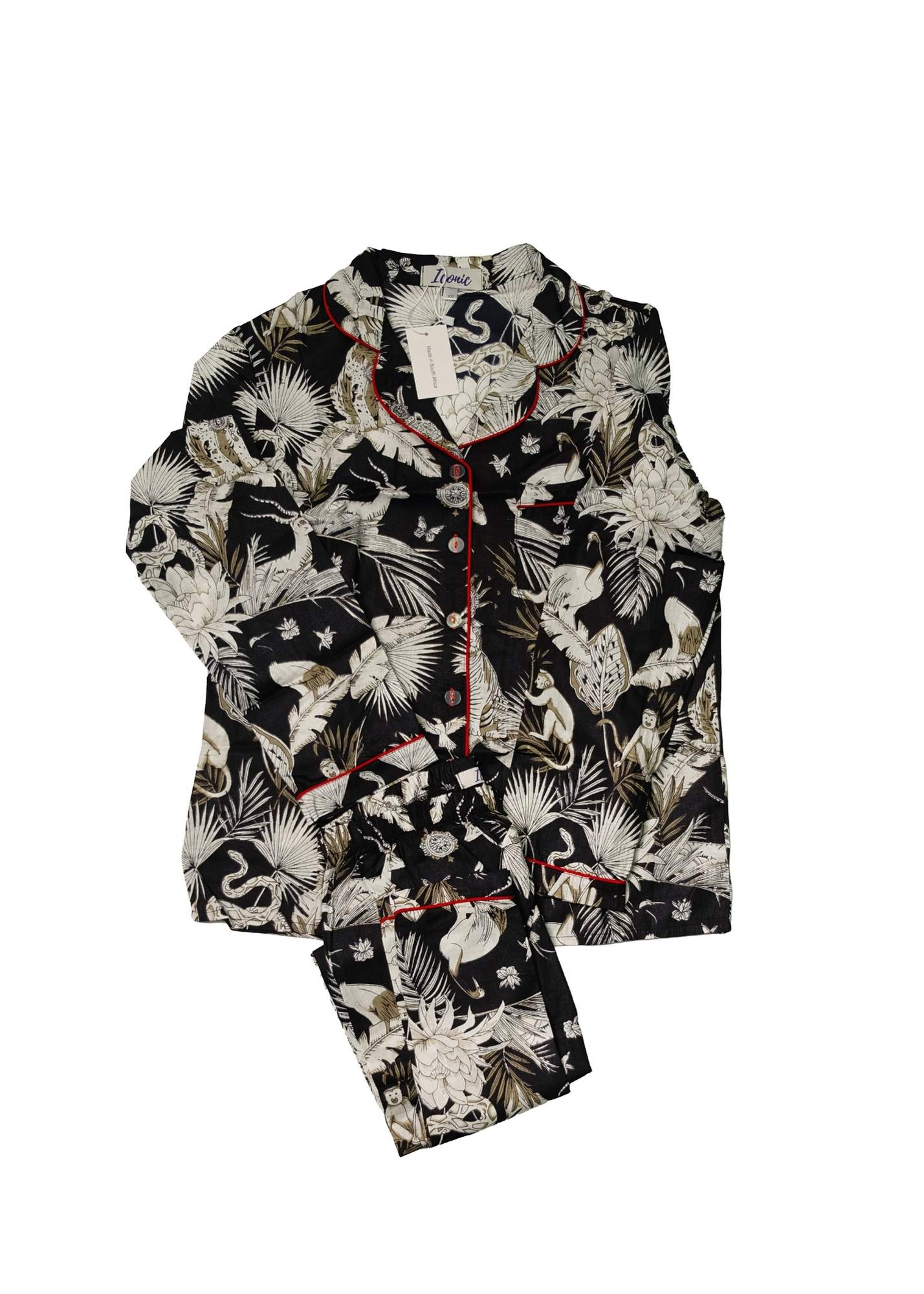 Long PJ Set in Black Crown Print