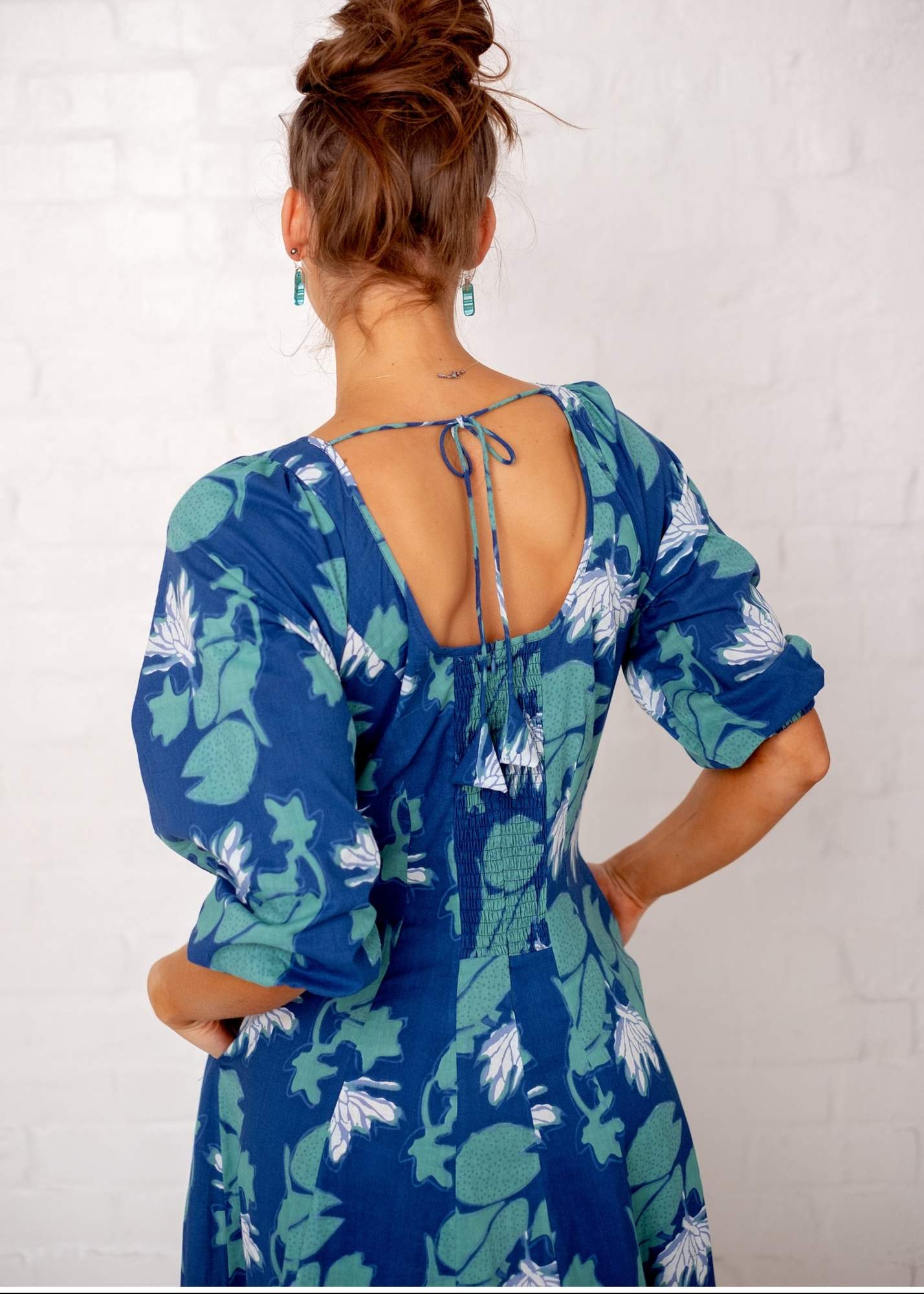 Tamsyn Dress, Blue, White and Turquoise Print - Available 6 December 2024