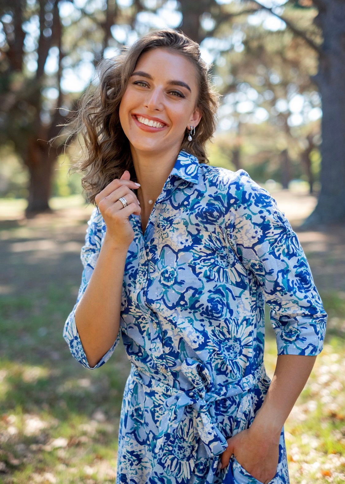 Betty Button dress, Blue Floral
