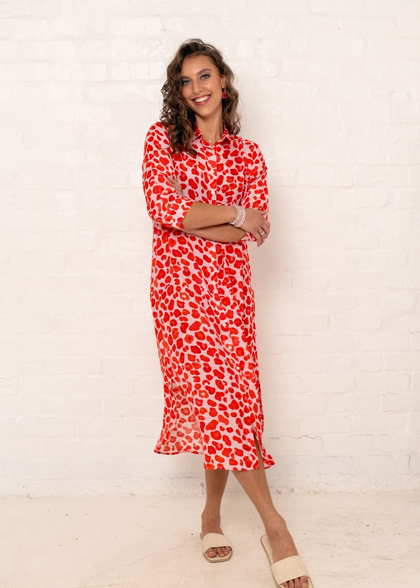 Lindi Dress – Electric Leopard Coral