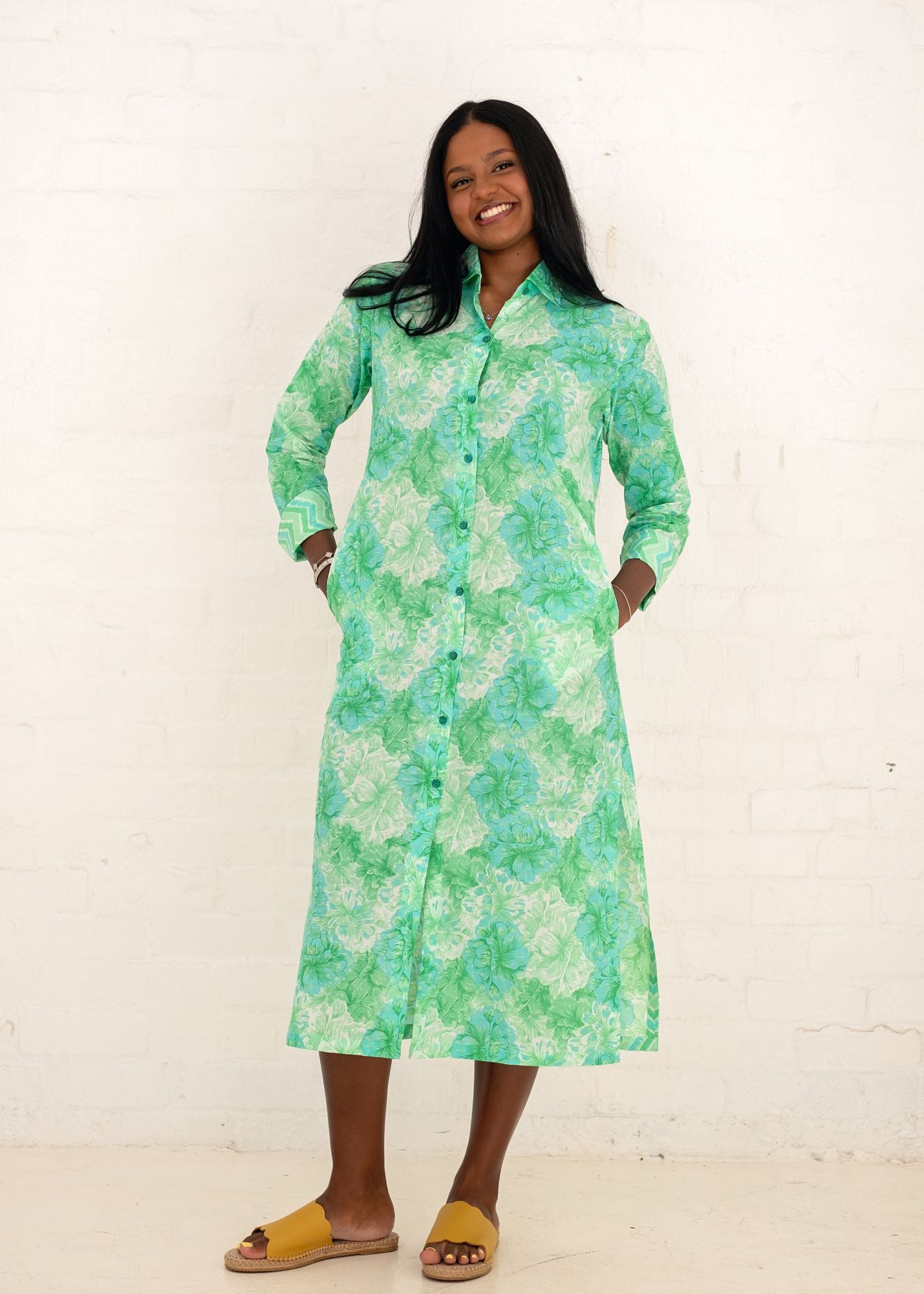 Emma dress in Green and Turquoise Waterpaint