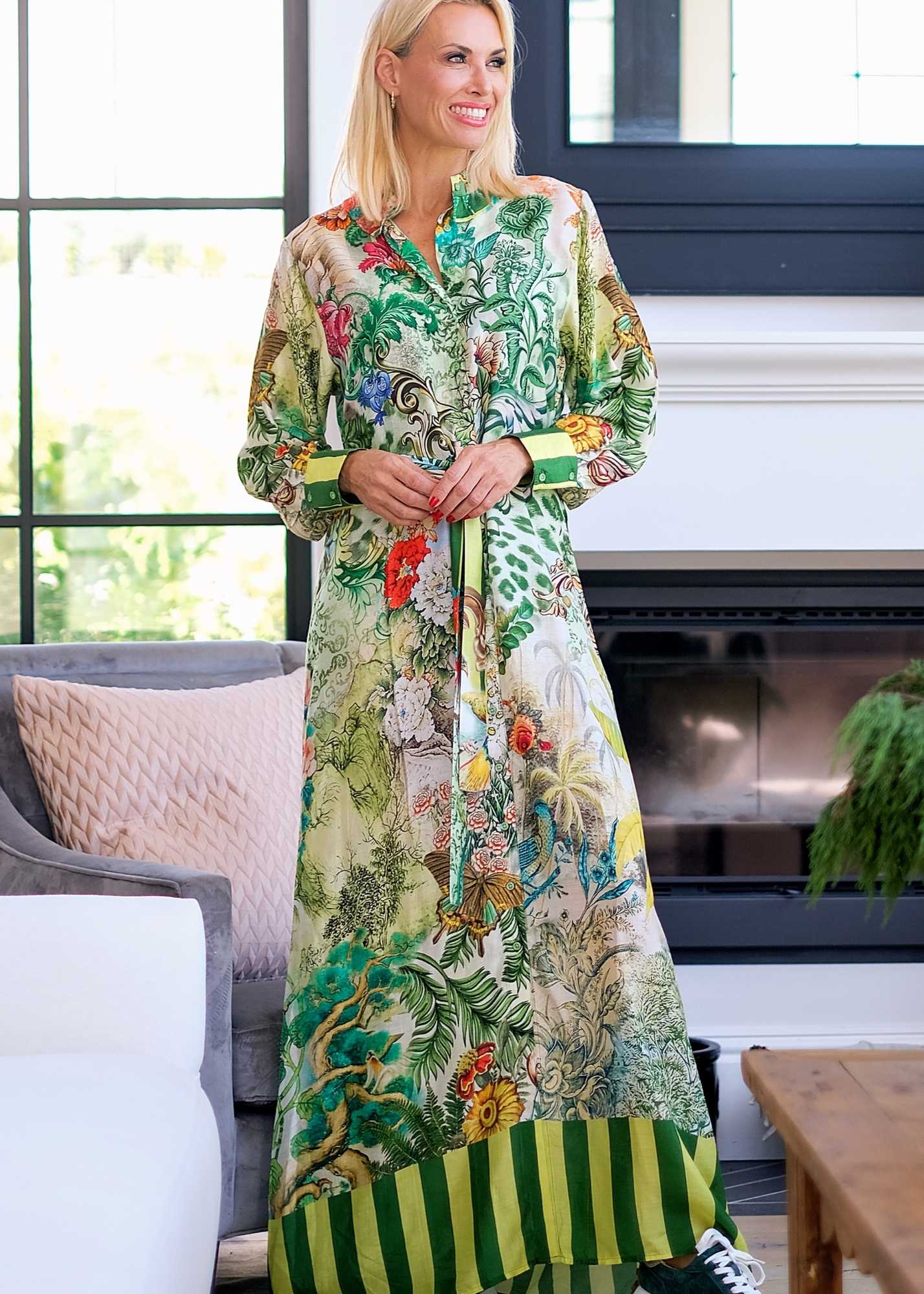 Euphoria Gown in Green jungle with border