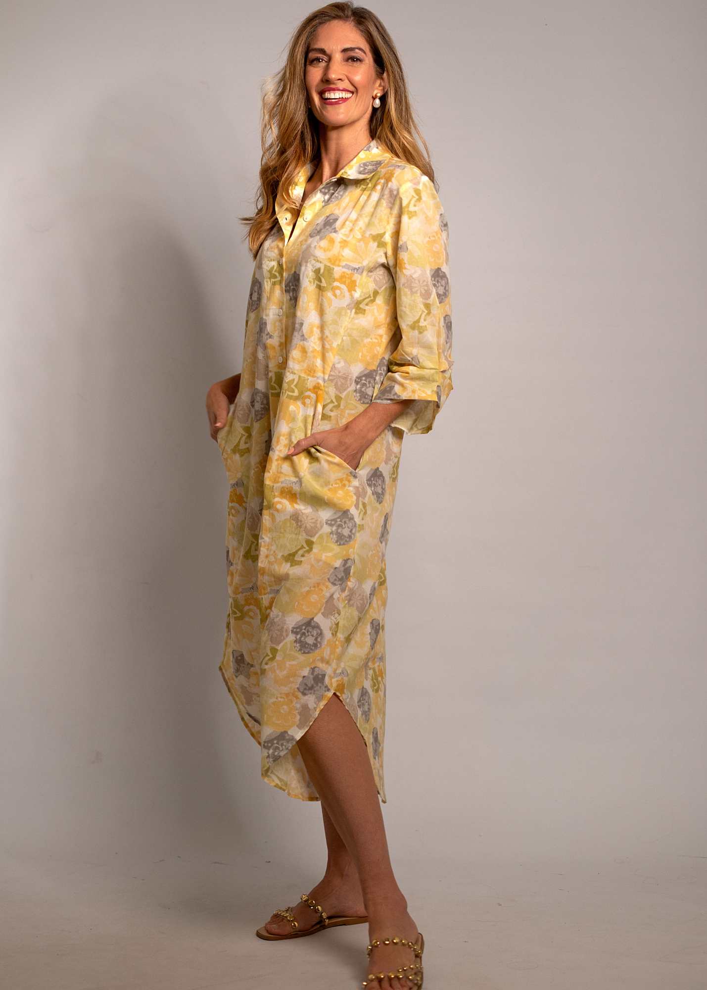Laura Shirt Dress in Butter Yellow Taupe
