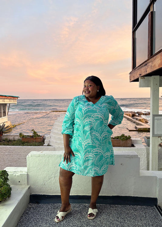 The Sipho Dress with Tucked Sleeve Detail in Jade Floral