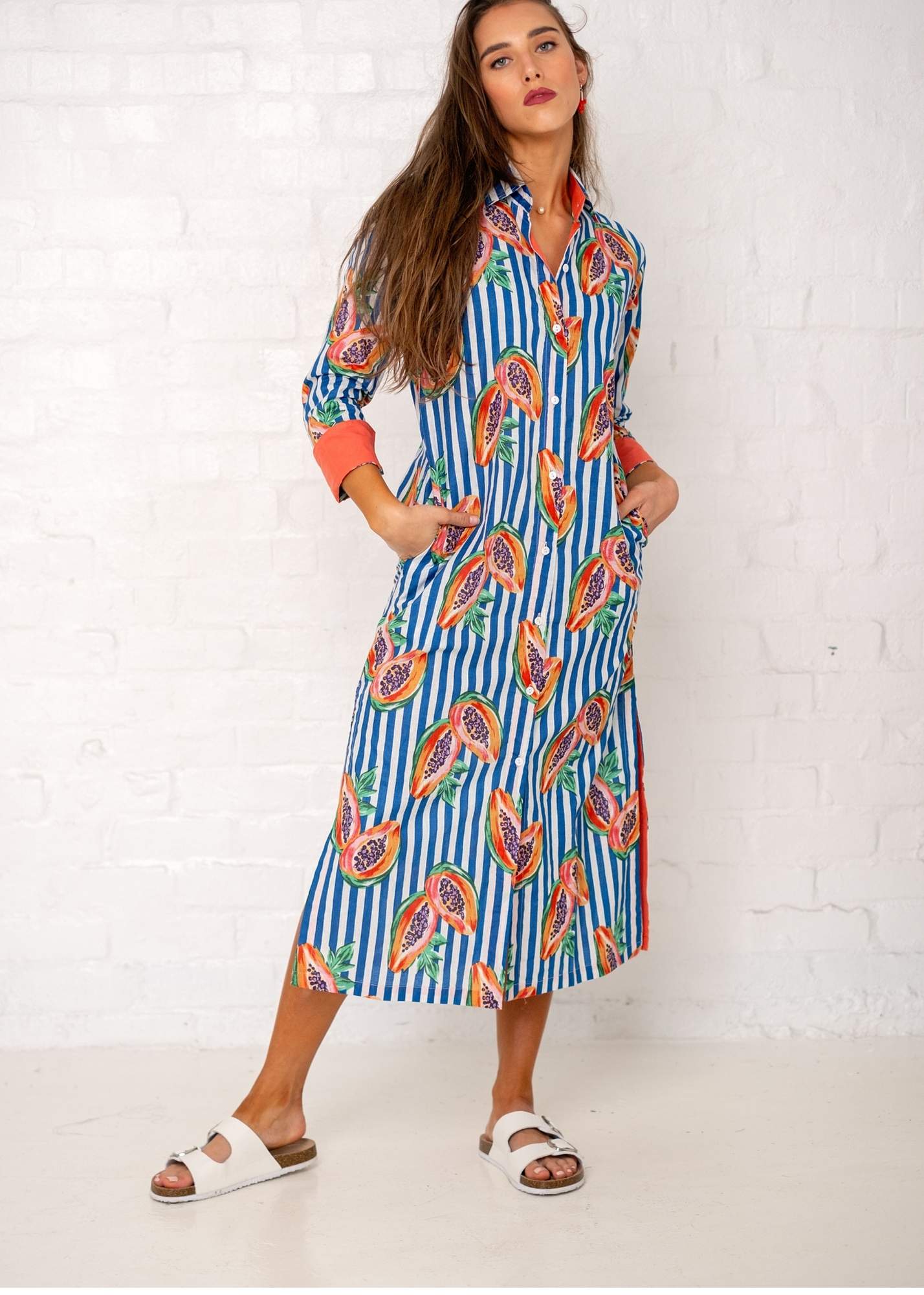 Emma dress in Blue Papaya Candy Stripes