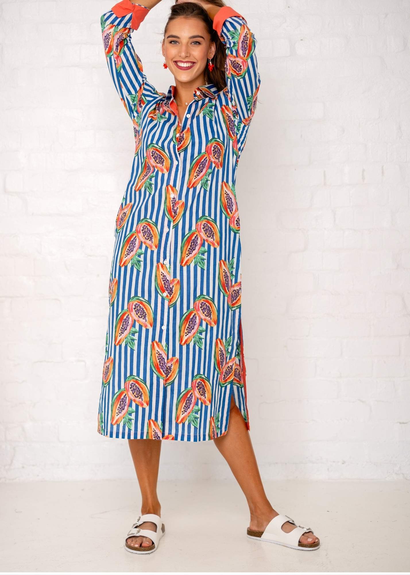 Emma dress in Blue Papaya Candy Stripes