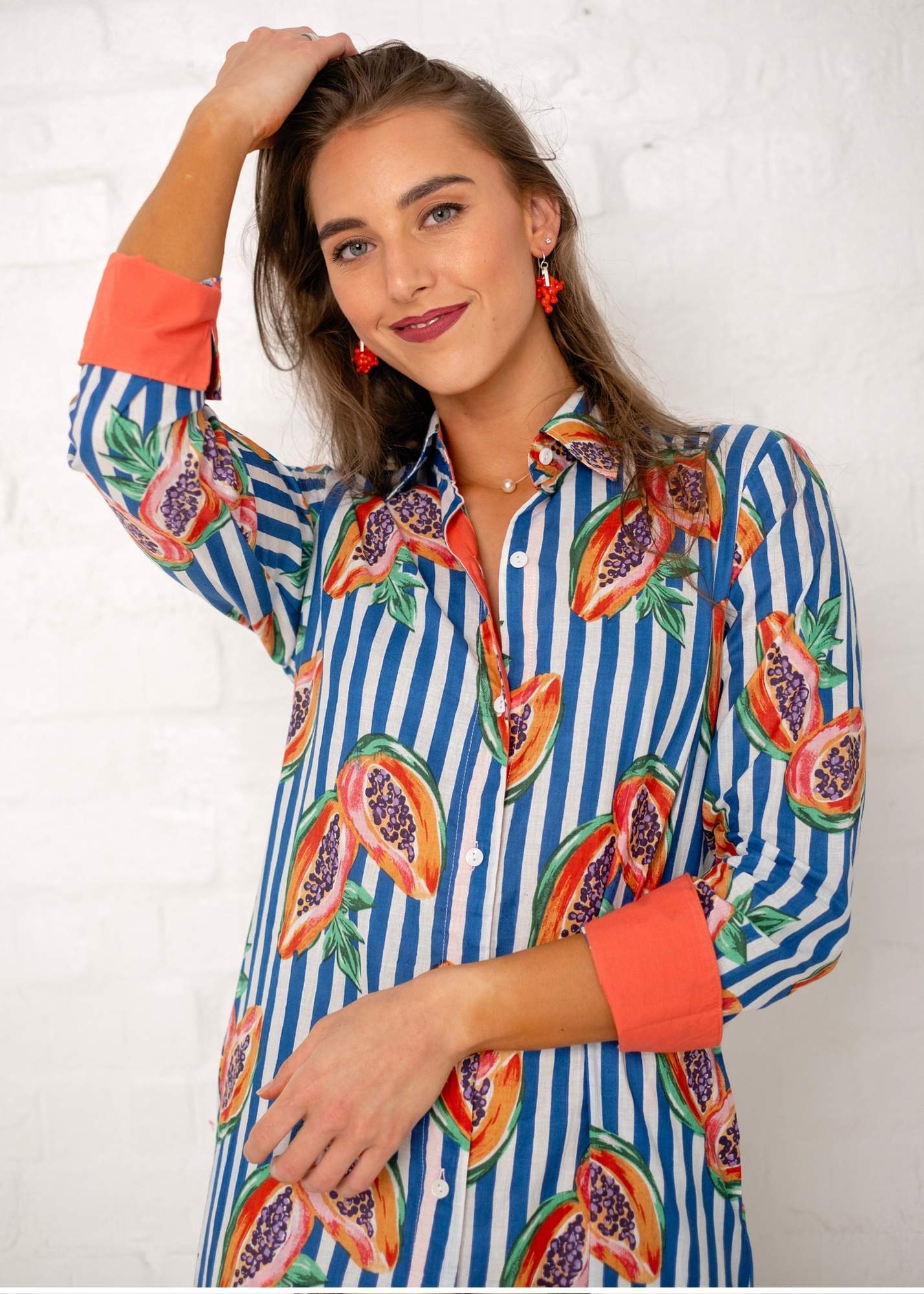 Emma dress in Blue Papaya Candy Stripes