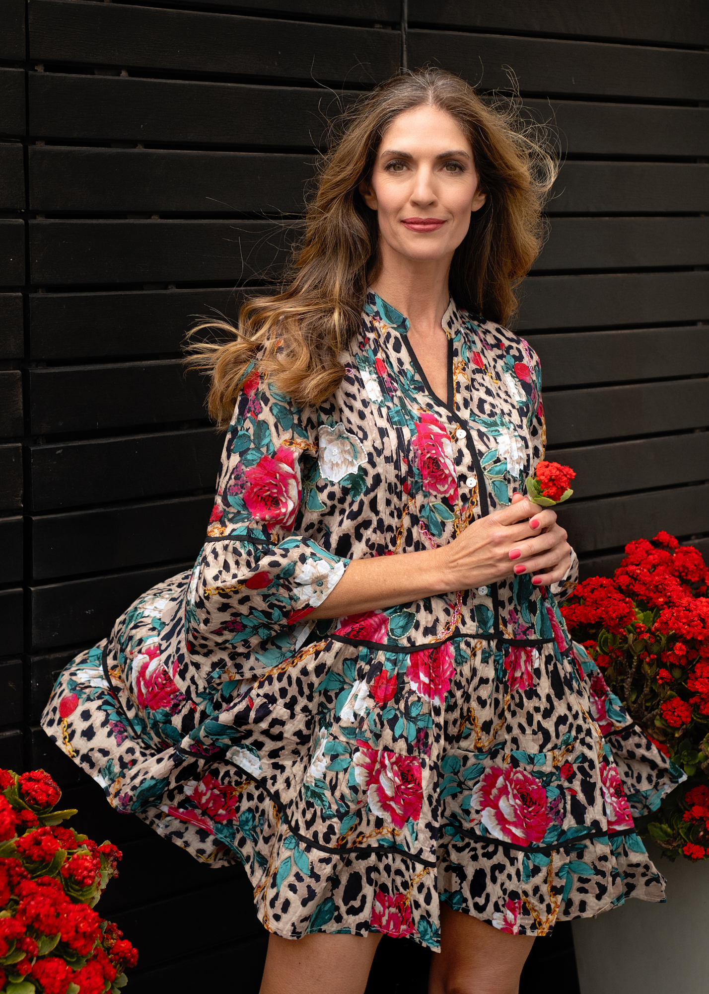 La Rosa Leopard Tiered Mini Dress
