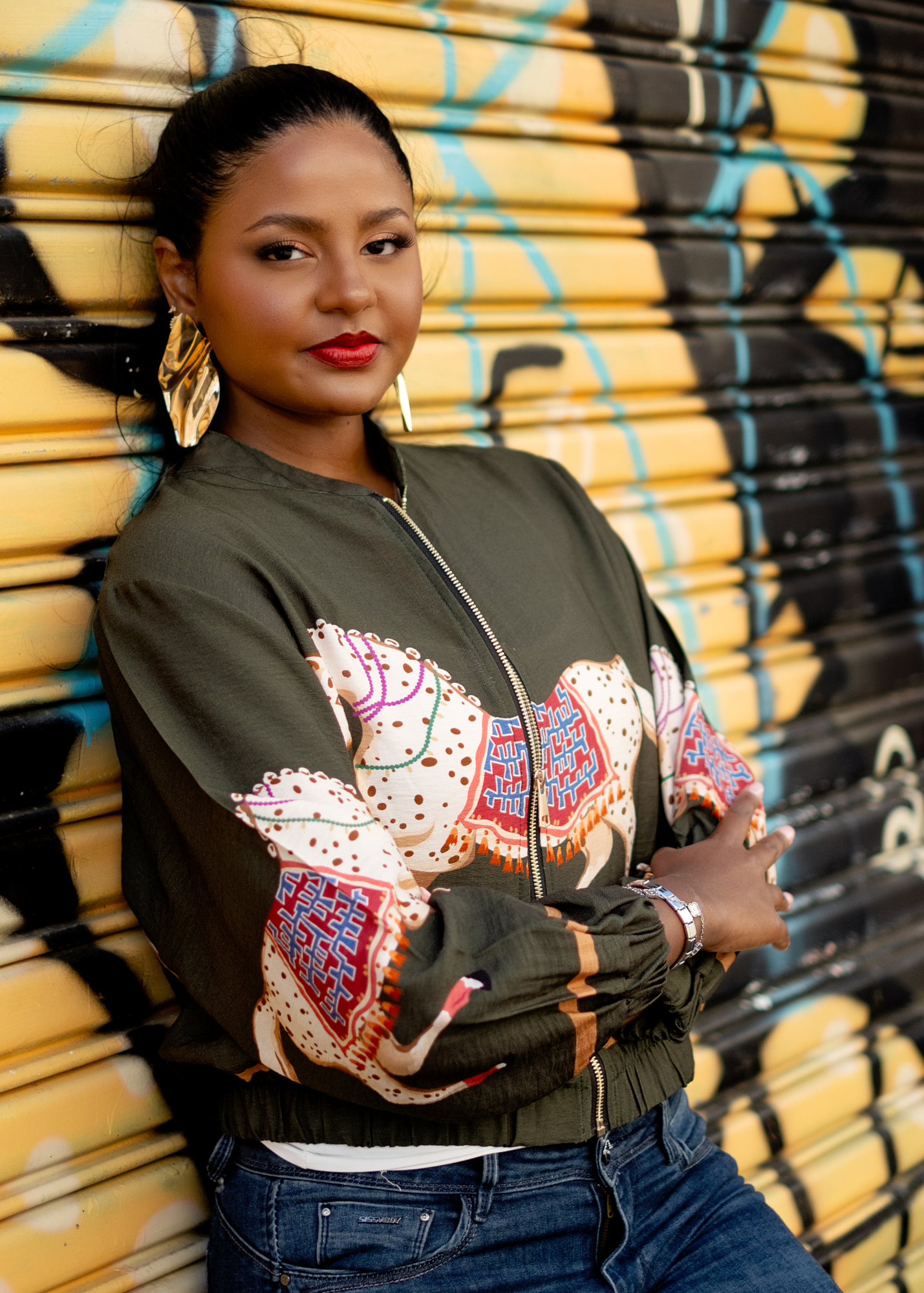 Sienna Bomber Jacket - Olive Carousel Print