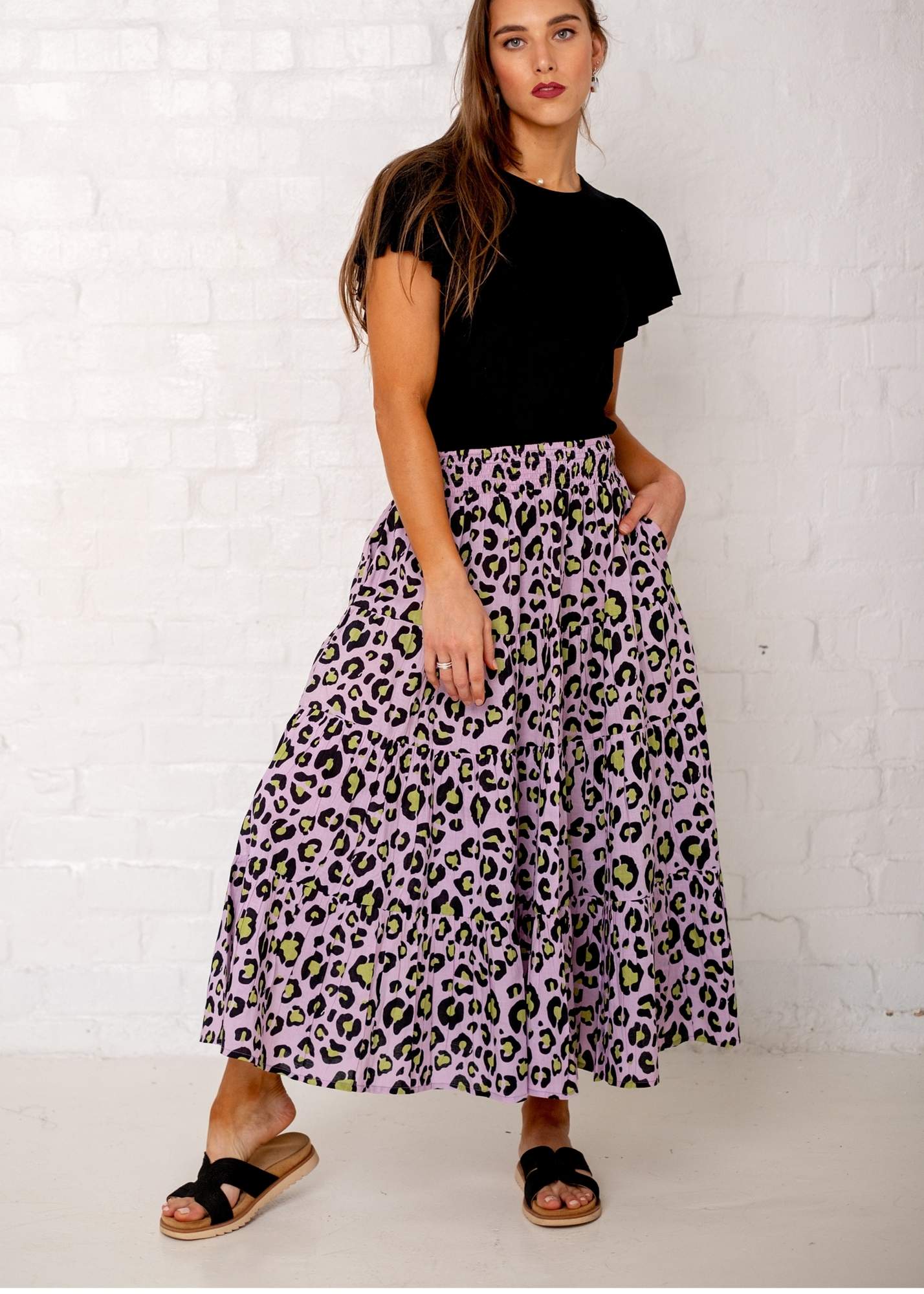 Kira skirt in Purple and Lime Animal Safari