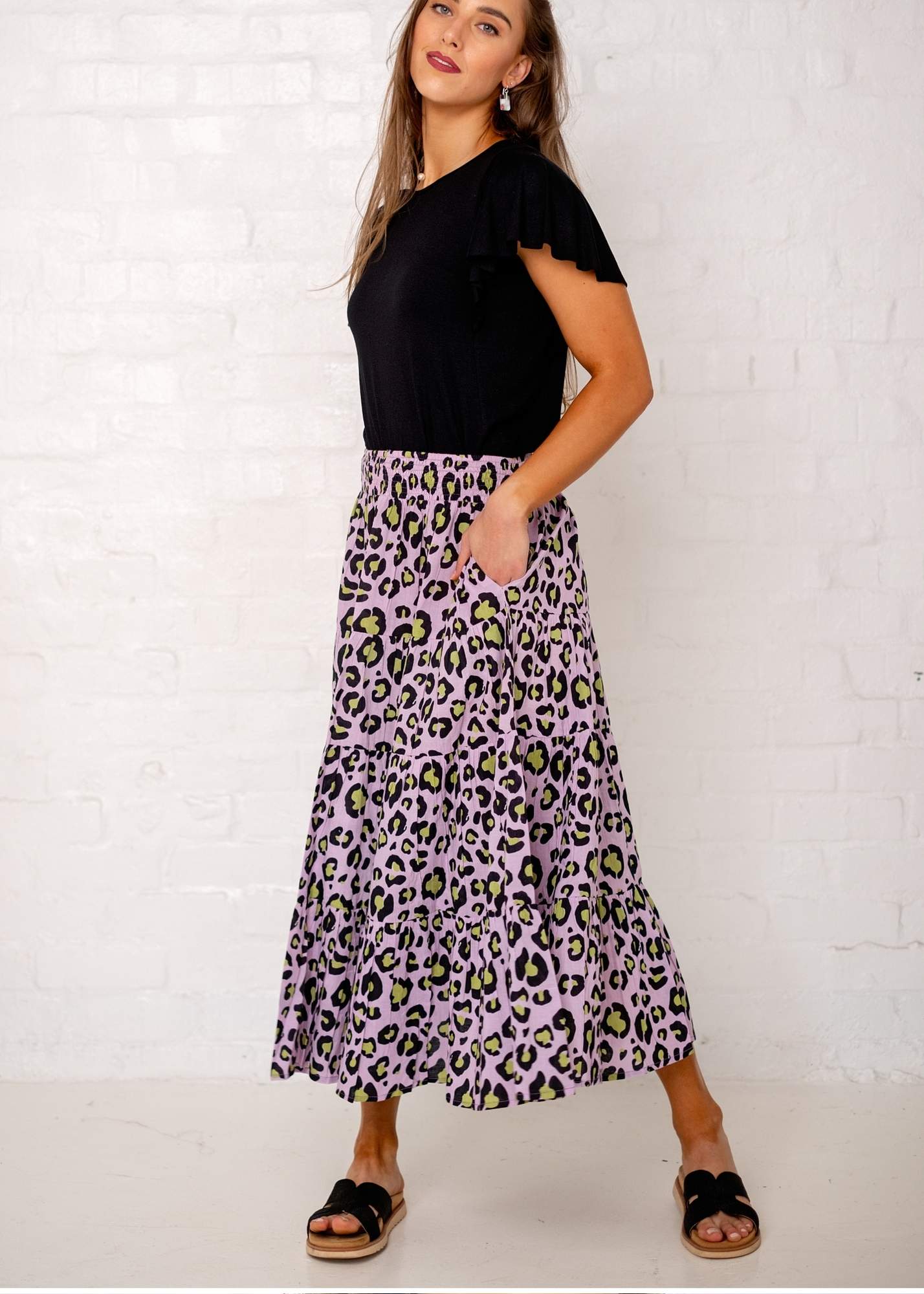 Kira skirt in Purple and Lime Animal Safari