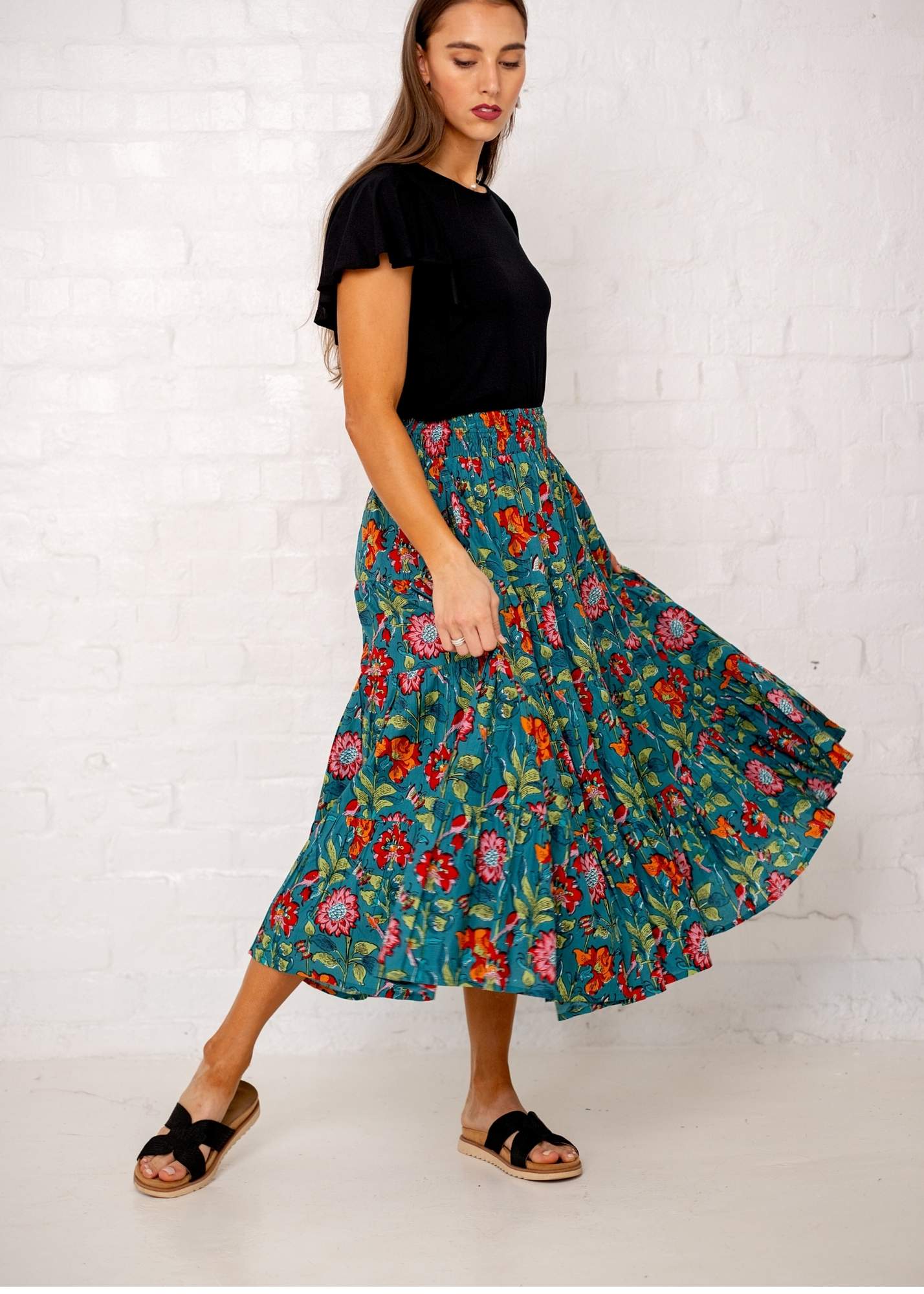 Kira skirt in Teal Floral Available
