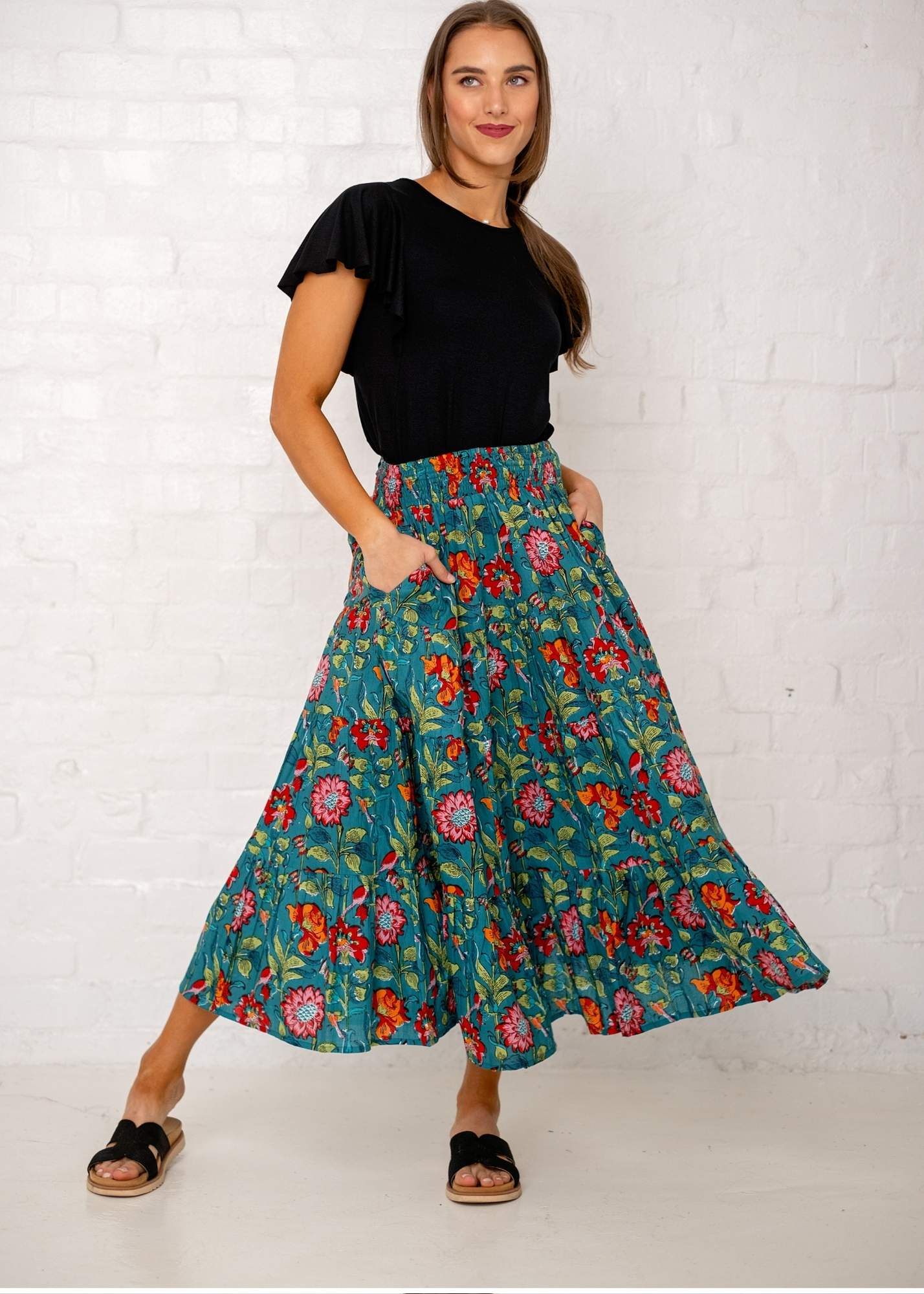 Kira skirt in Teal Floral Available