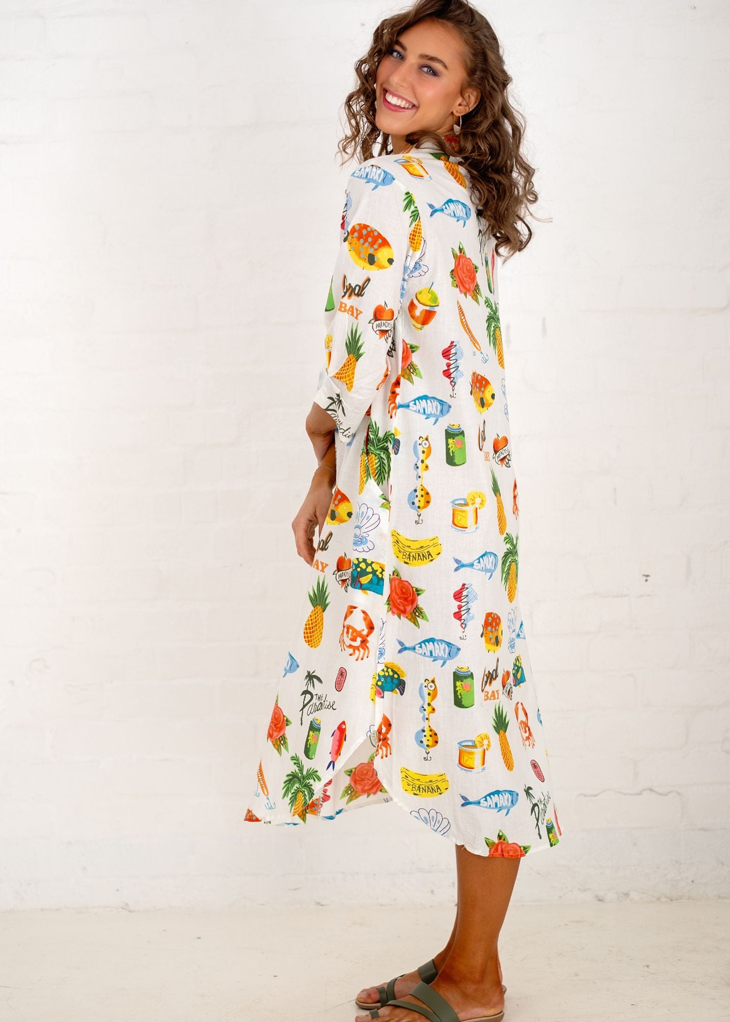 Laura Shirt Dress in White Tropical