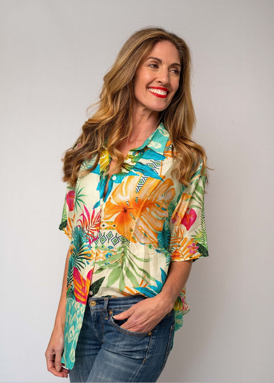 Molly Button down blouse in Tropical Sunset