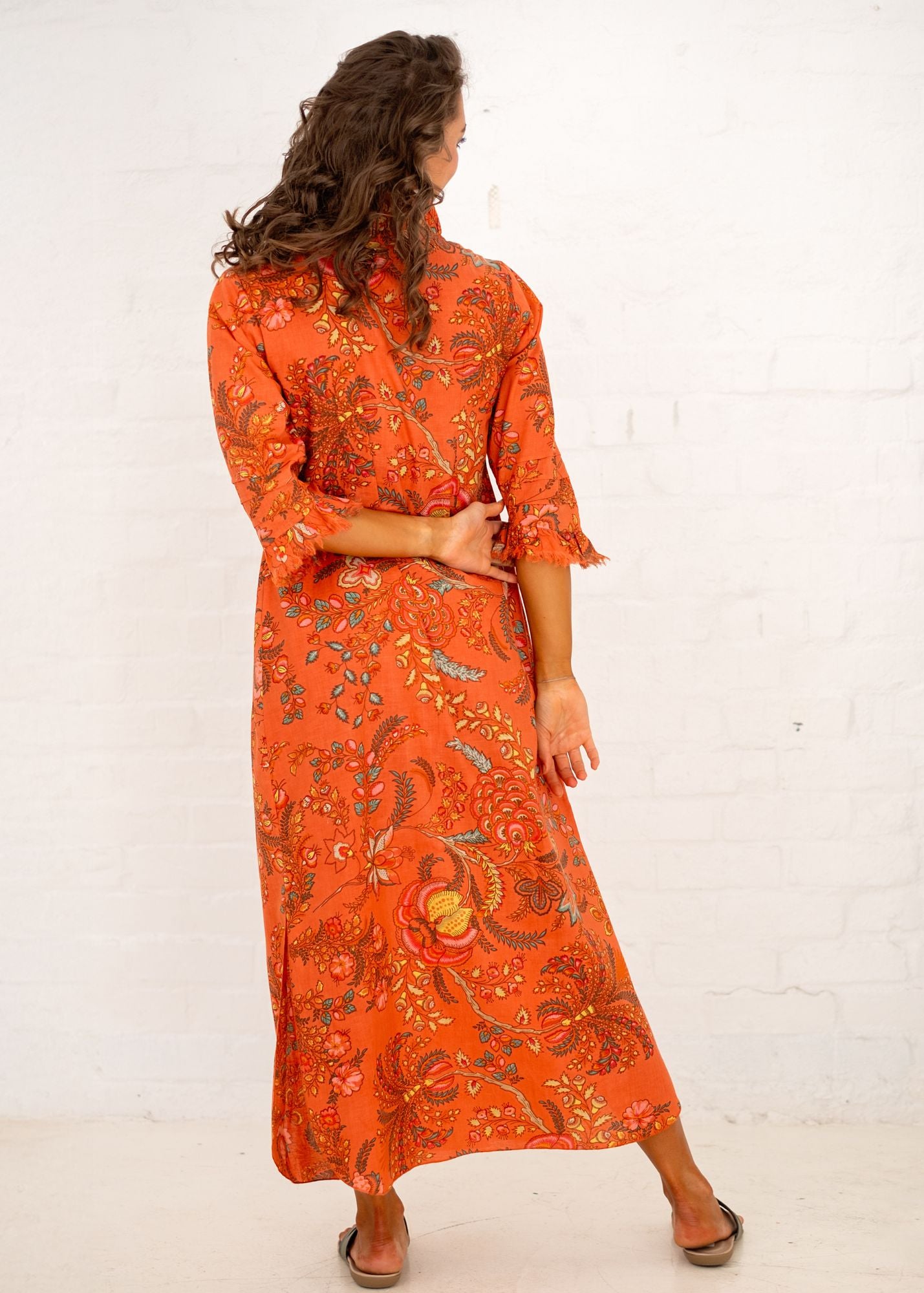 Sarah Dress with Frill in Terracotta Bloom
