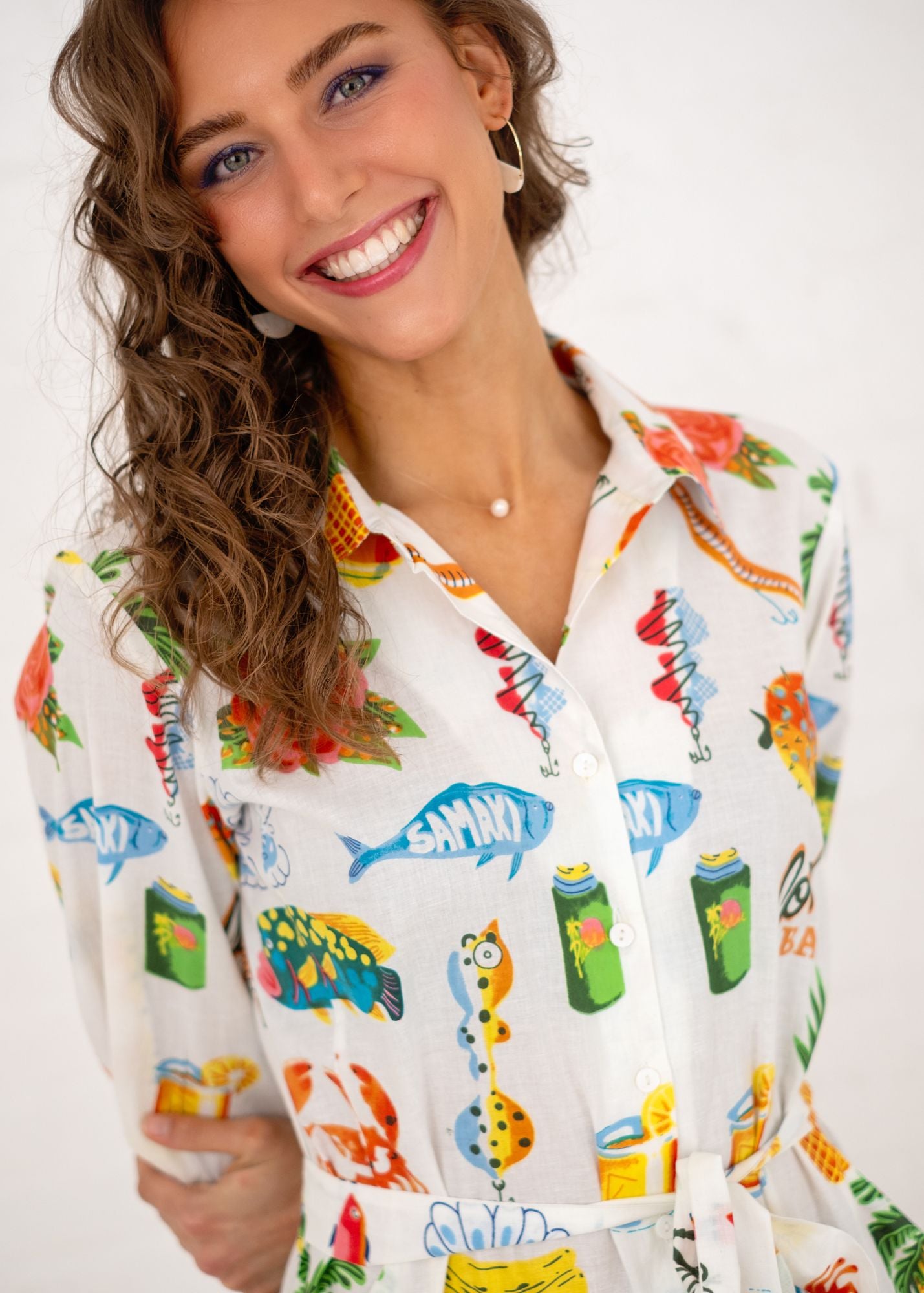 Laura Shirt Dress in White Tropical