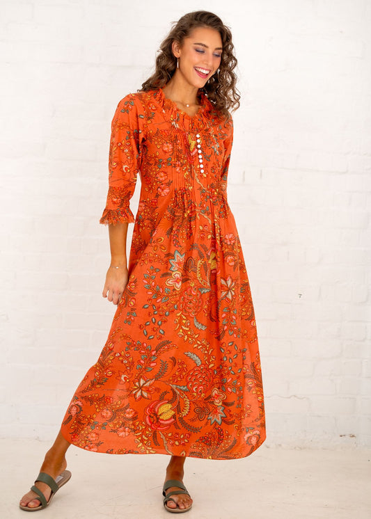 Sarah Dress with Frill in Terracotta Bloom