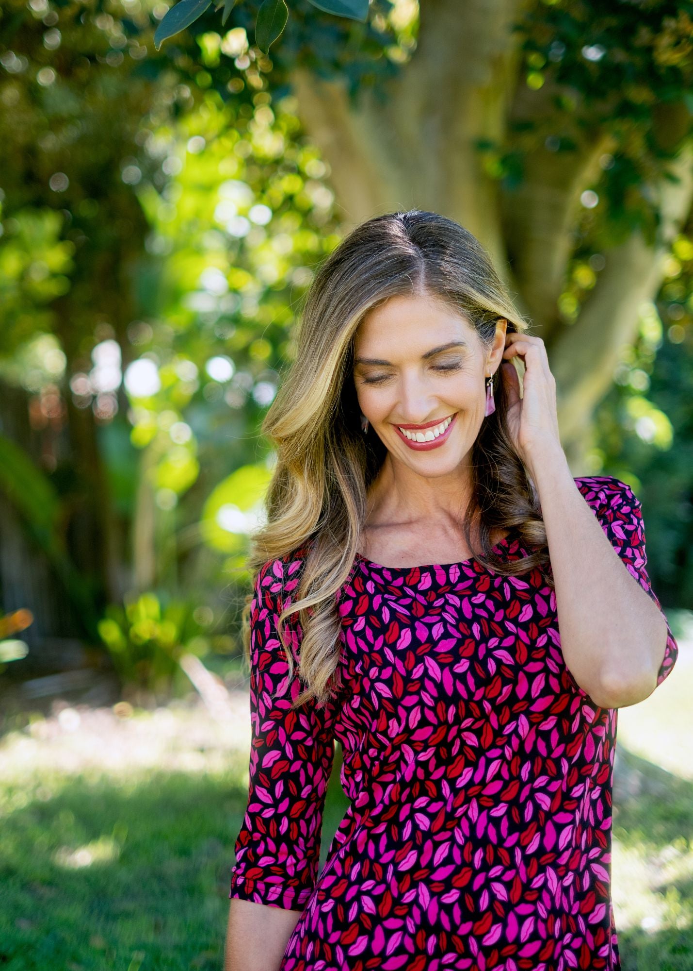Boat Neck Dress, Pink and Black