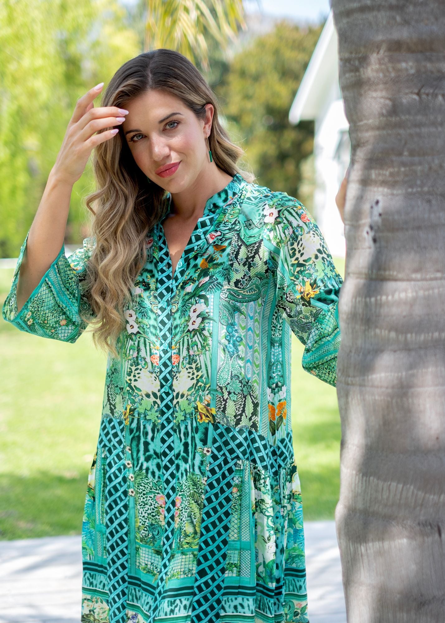 Amalfi Dress in Green Garden