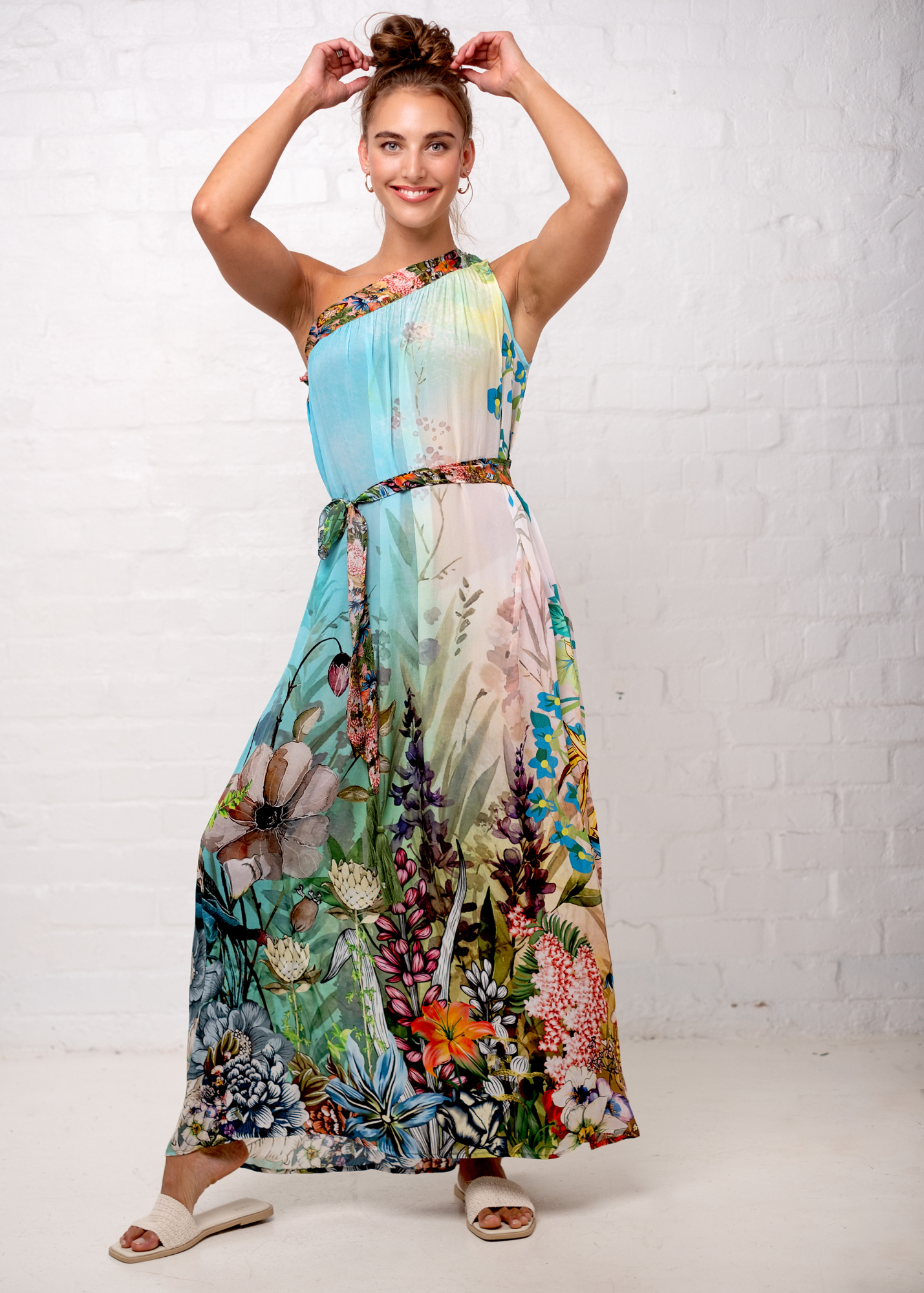 Roman Dress, in Turquoise flower Garden