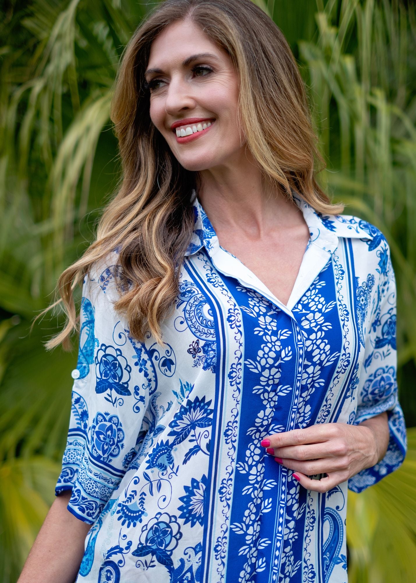 Myla Button down blouse in Blue Floral