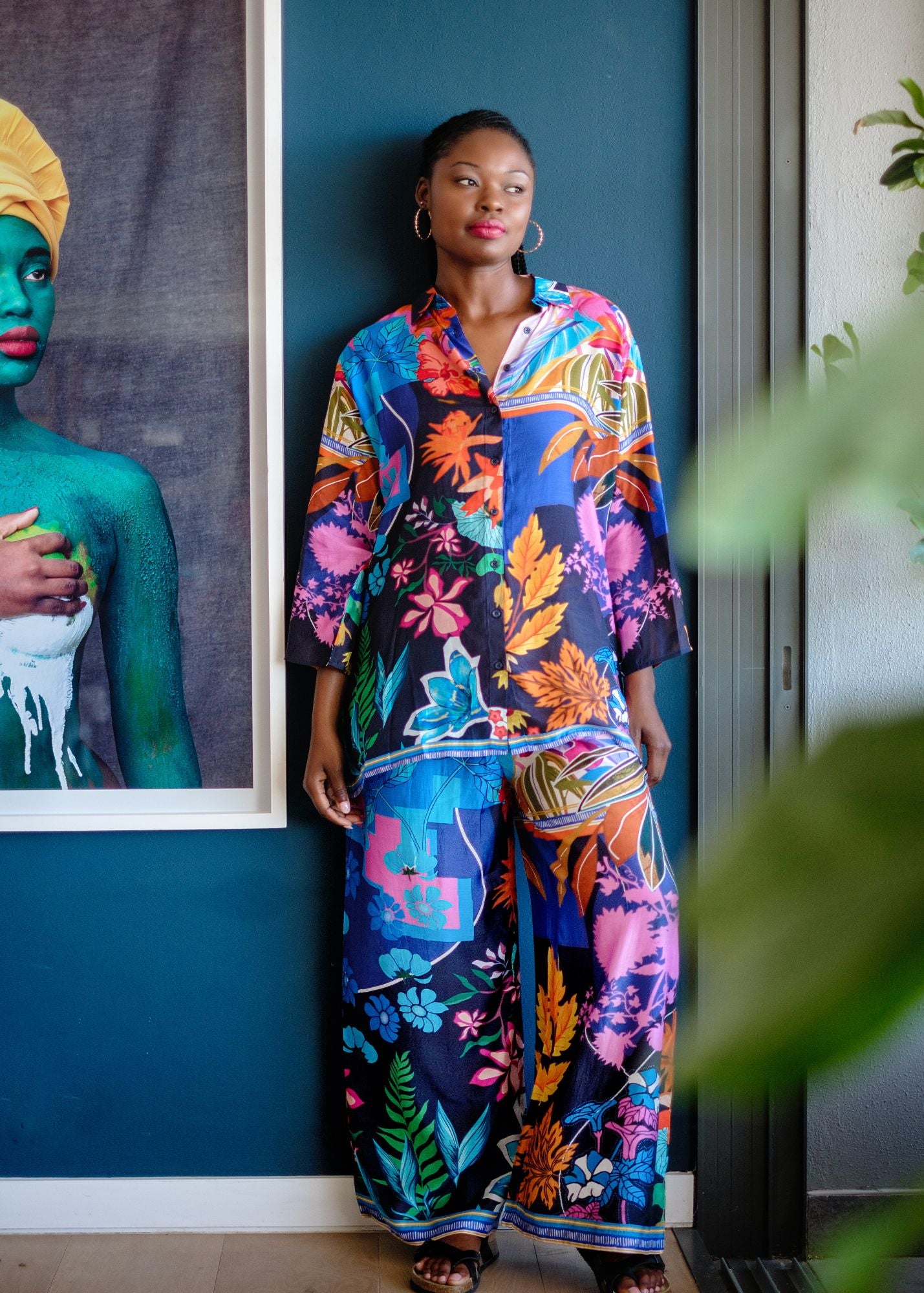 Vera Pants Suit in Rainbow Flowers