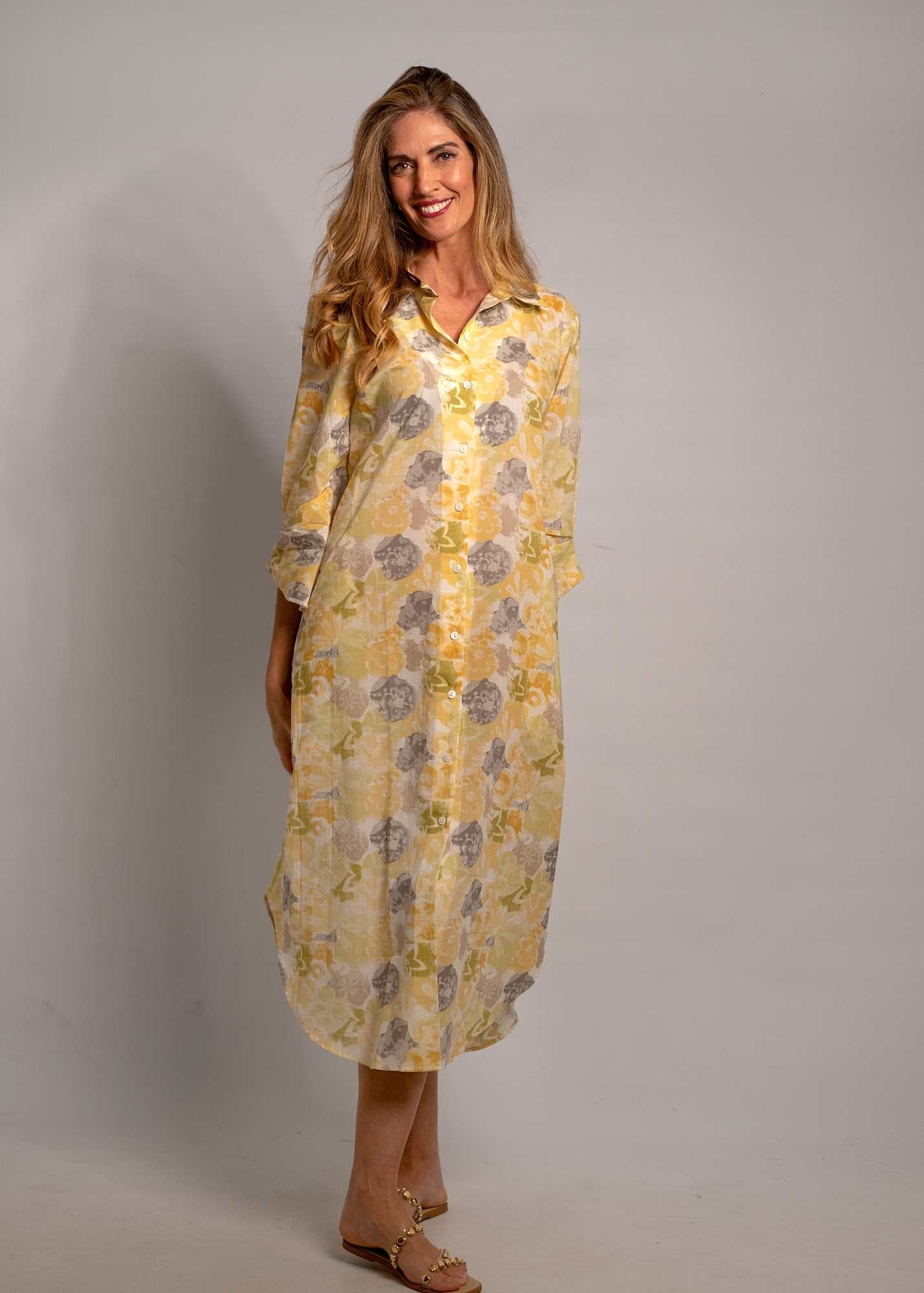 Laura Shirt Dress in Butter Yellow Taupe