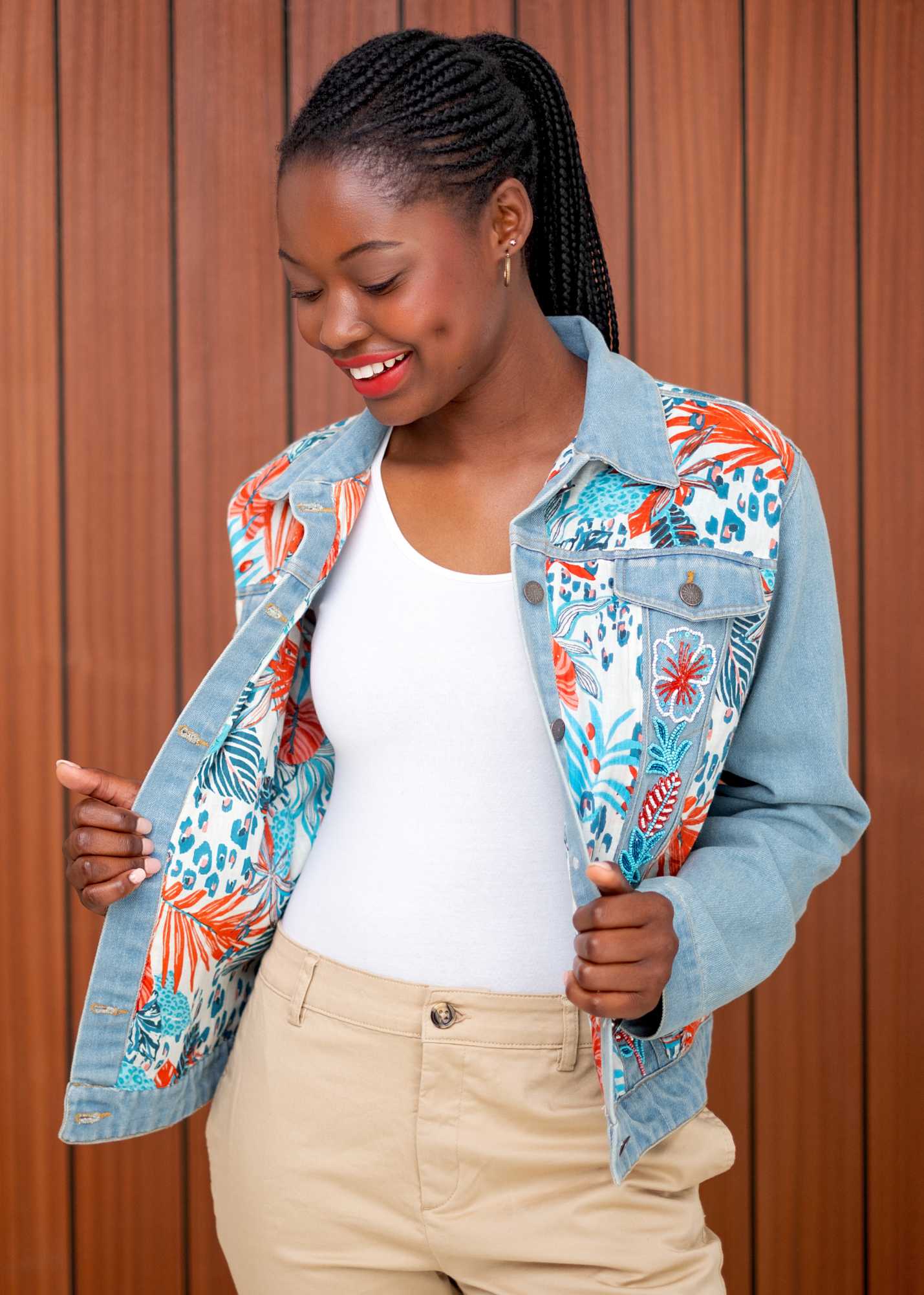 Denise Denim Jacket – Coral Bloom