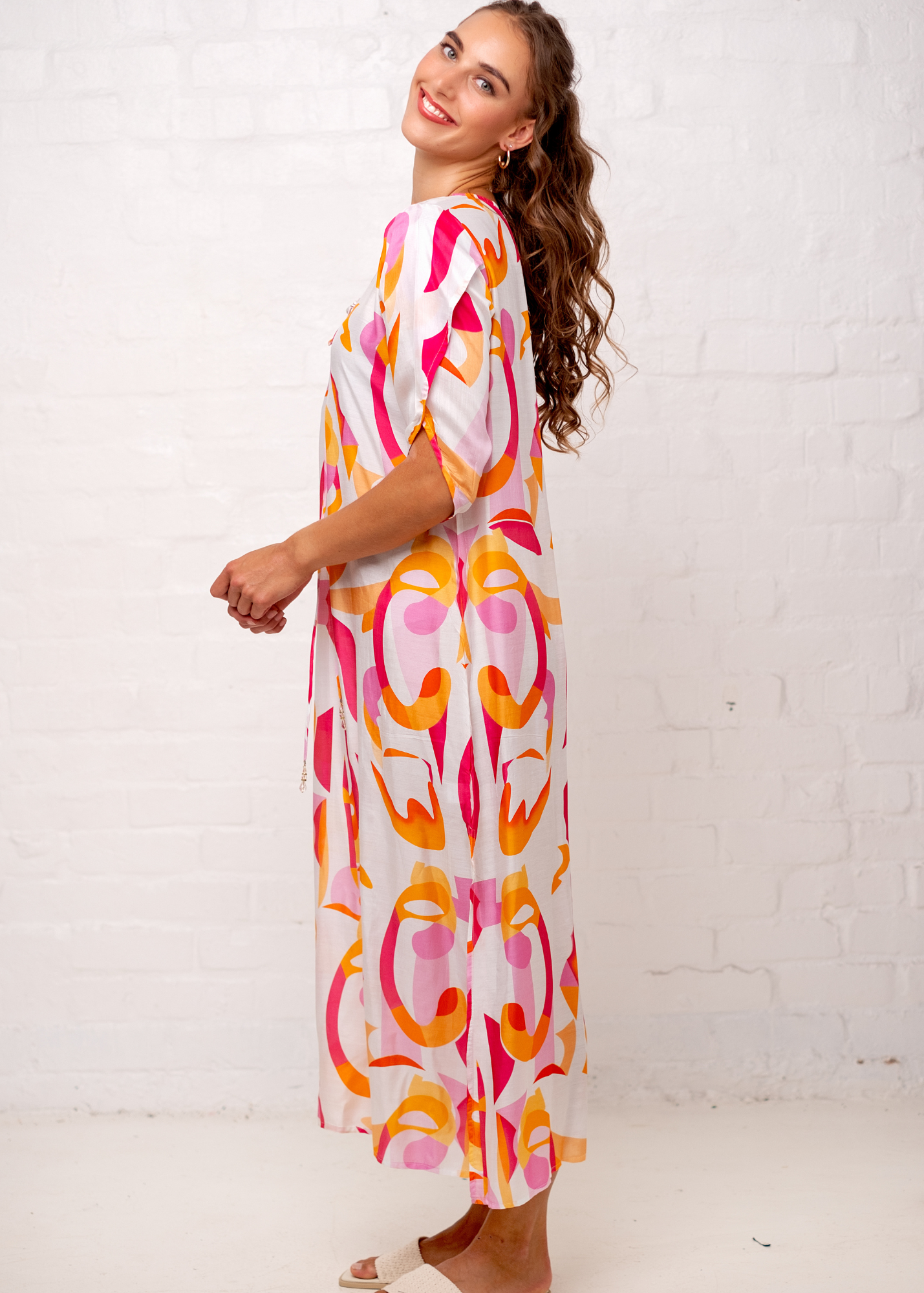 Angelina Dress in Pink and Orange Retro