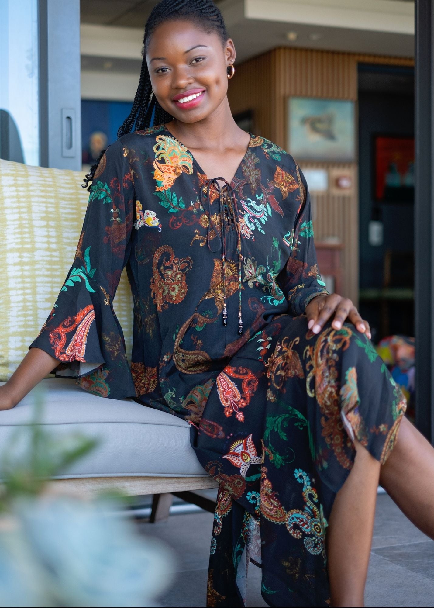 Angelica Dress in Black Paisley
