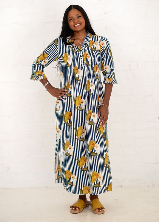 Sarah Dress with Frill in Candy Blue Pears