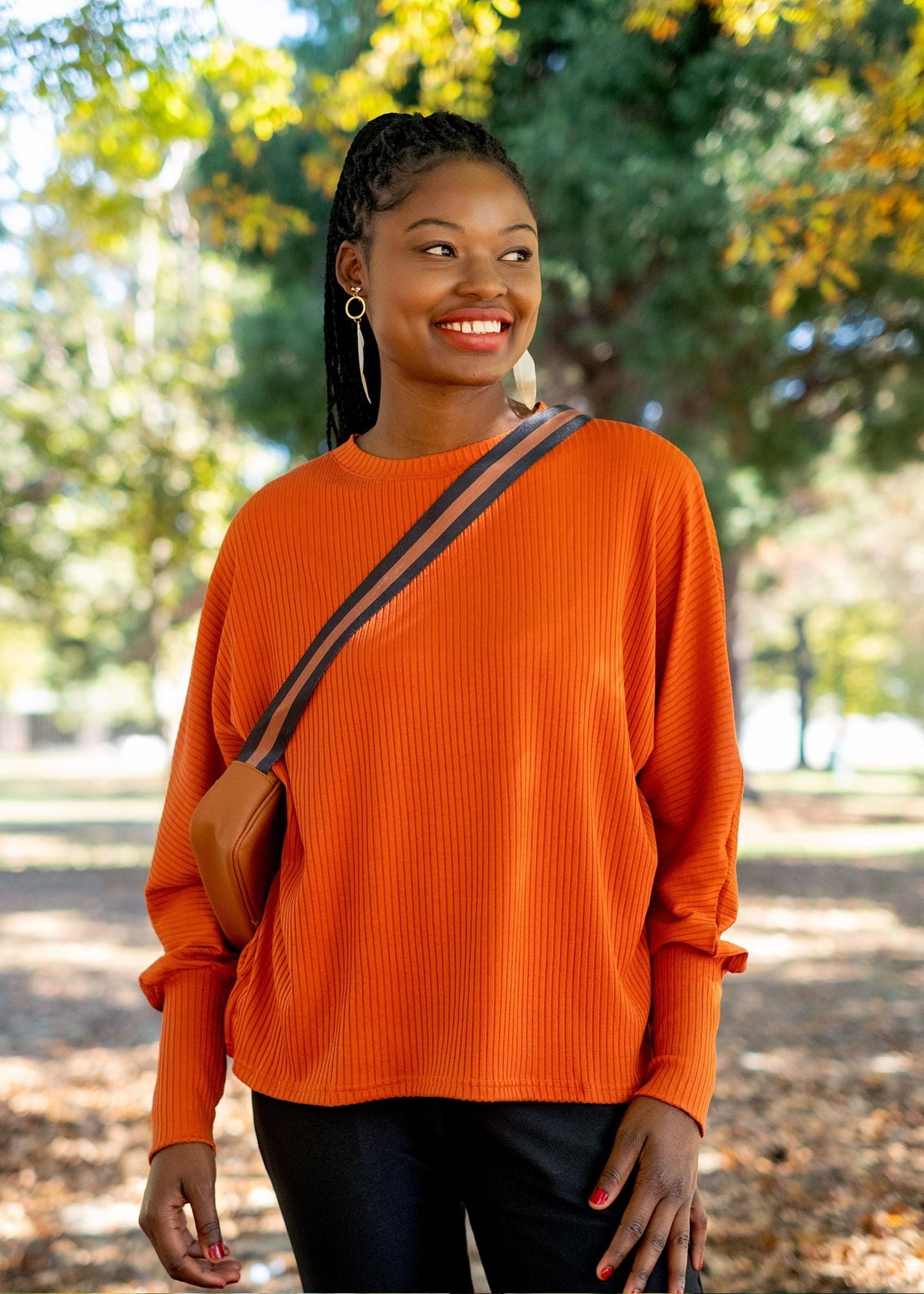 Round Neck Sweater Top, Rust