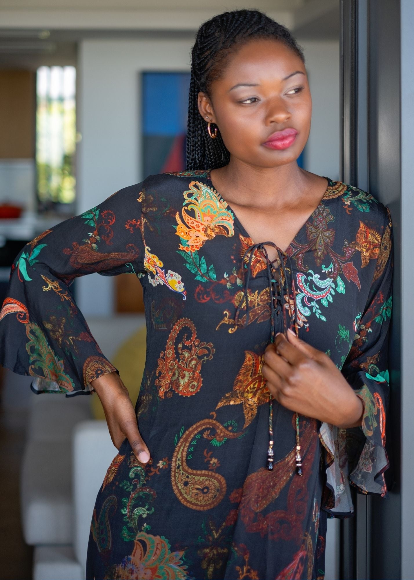 Angelica Dress in Black Paisley