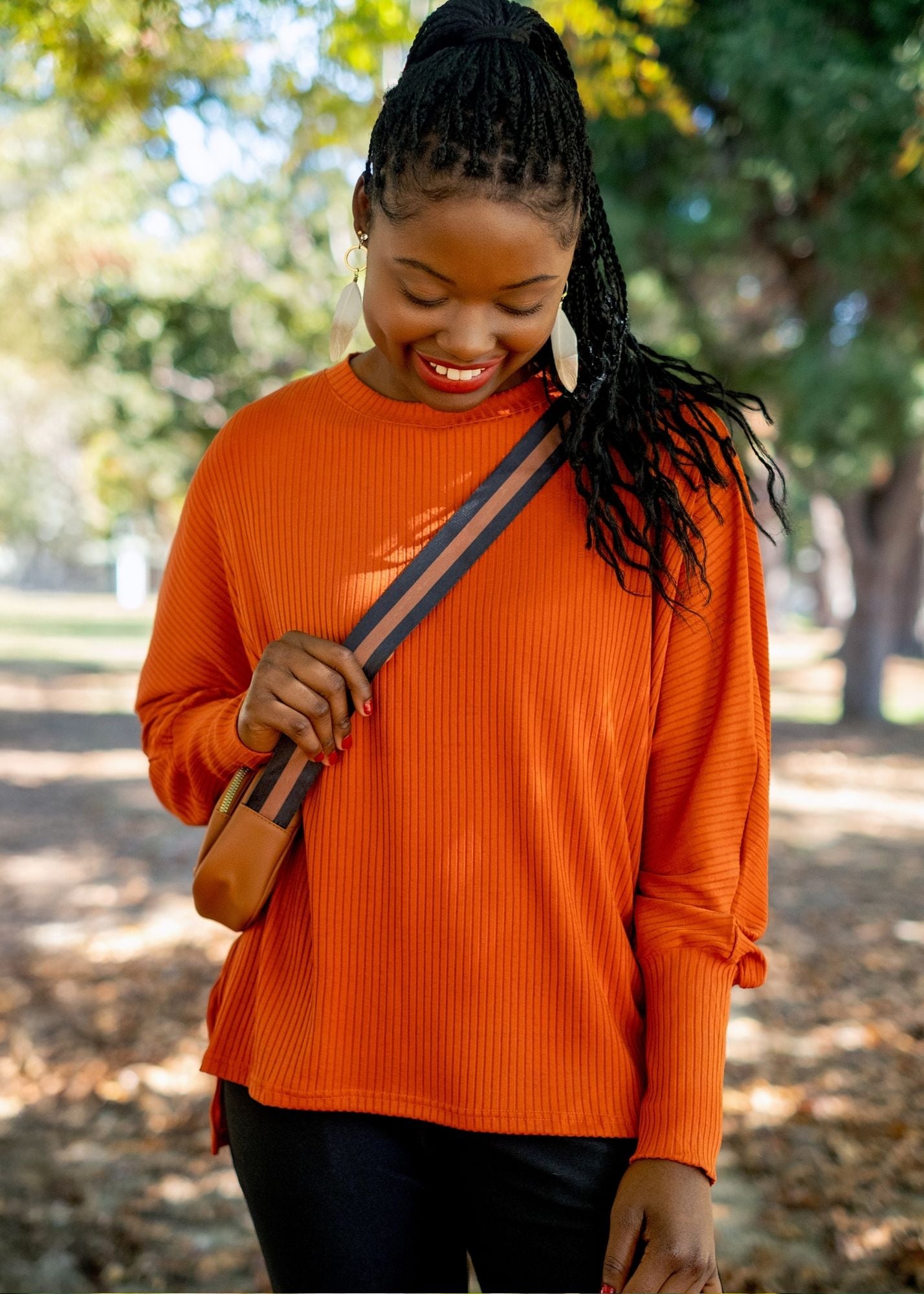 Round Neck Sweater Top, Rust