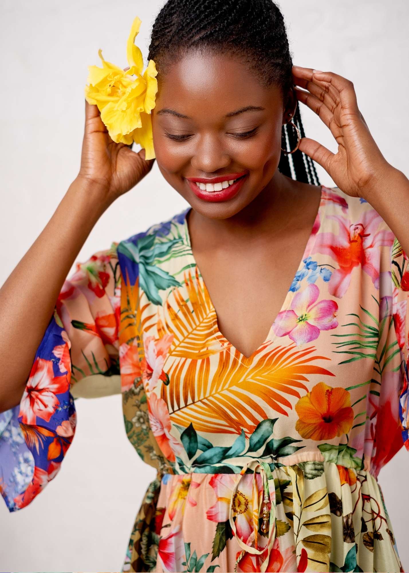 Giselle Dress in Peach Hibiscus