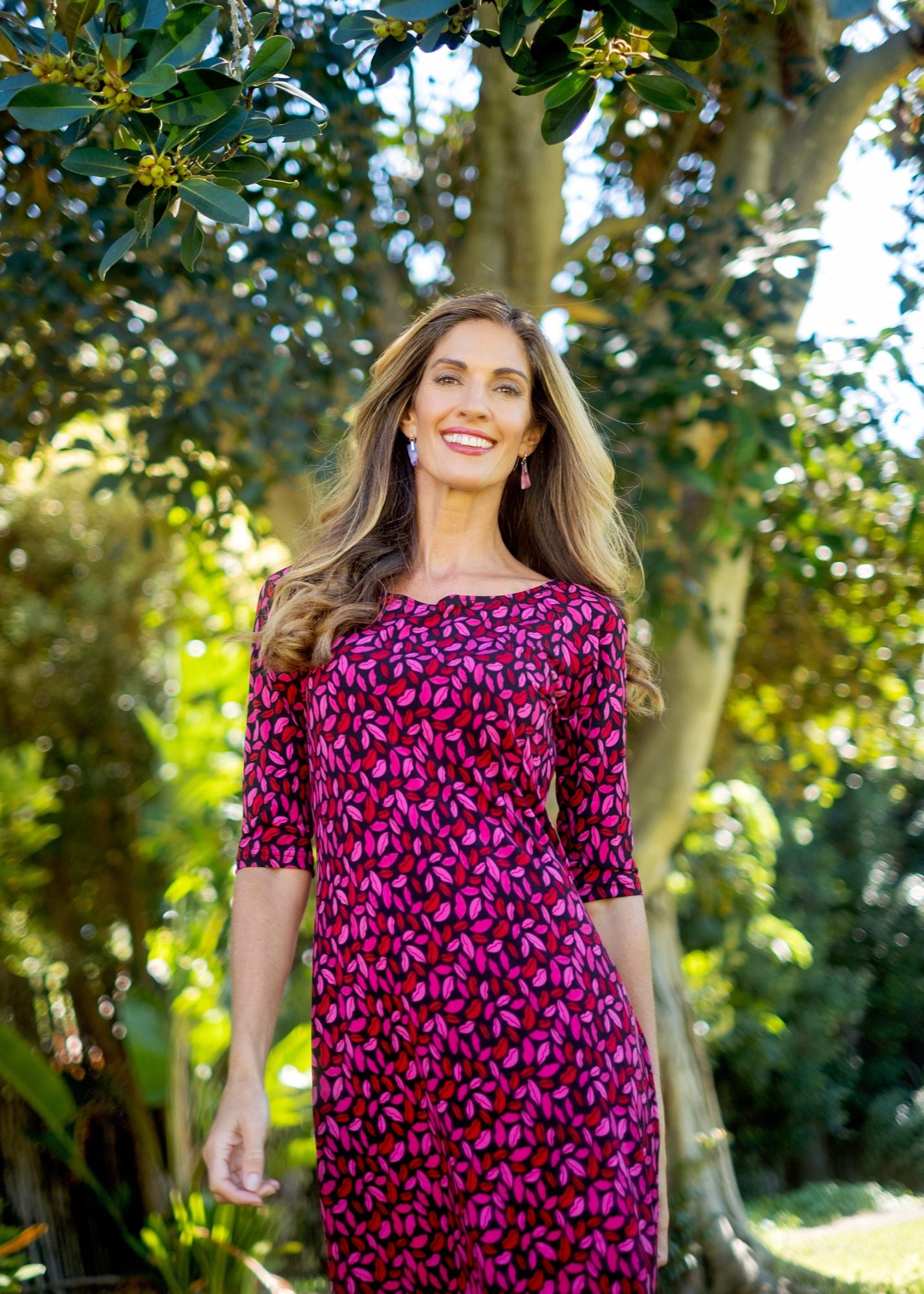 Boat Neck Dress, Pink and Black