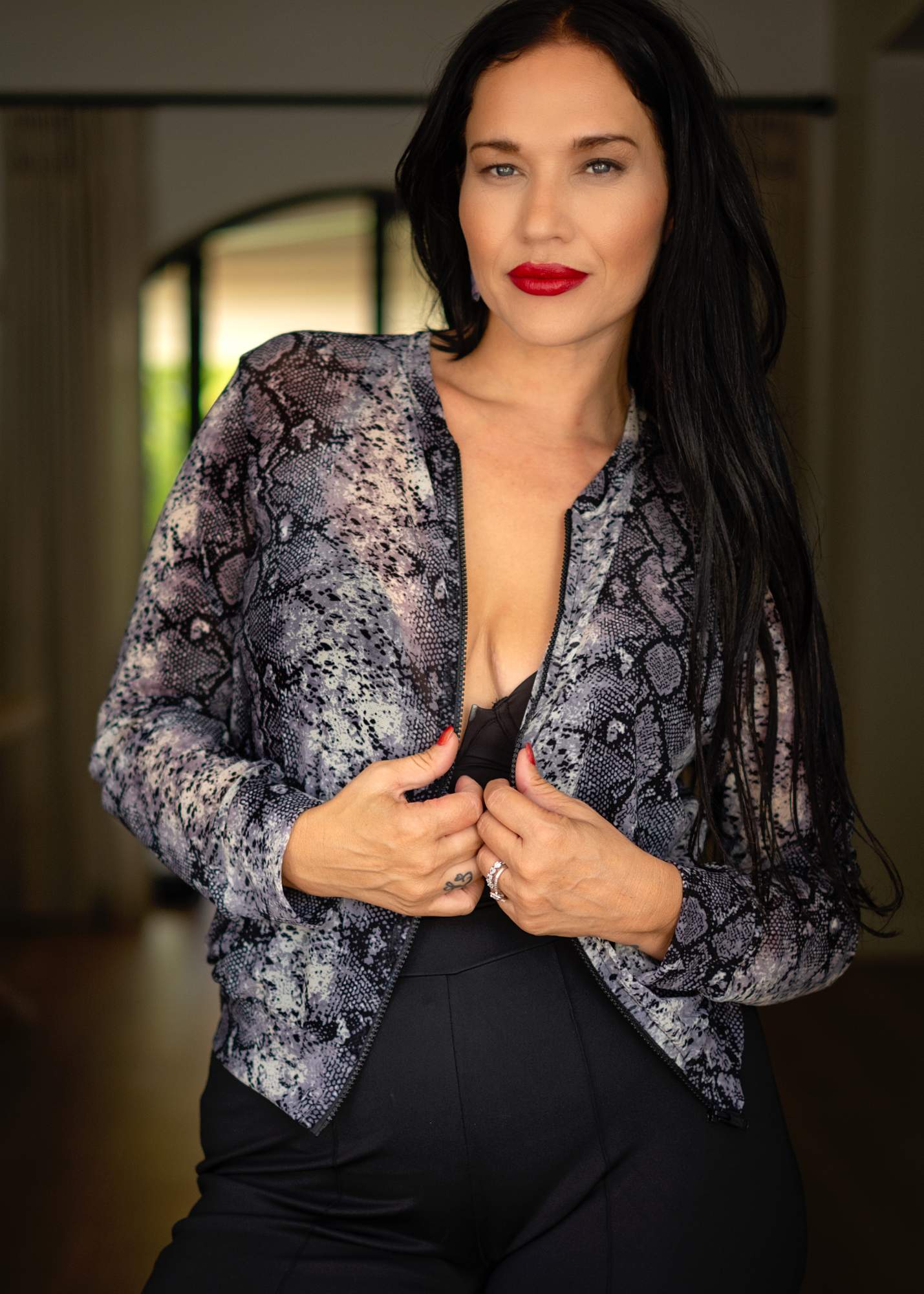 Mesh bomber jacket, Black and Grey Animal Print
