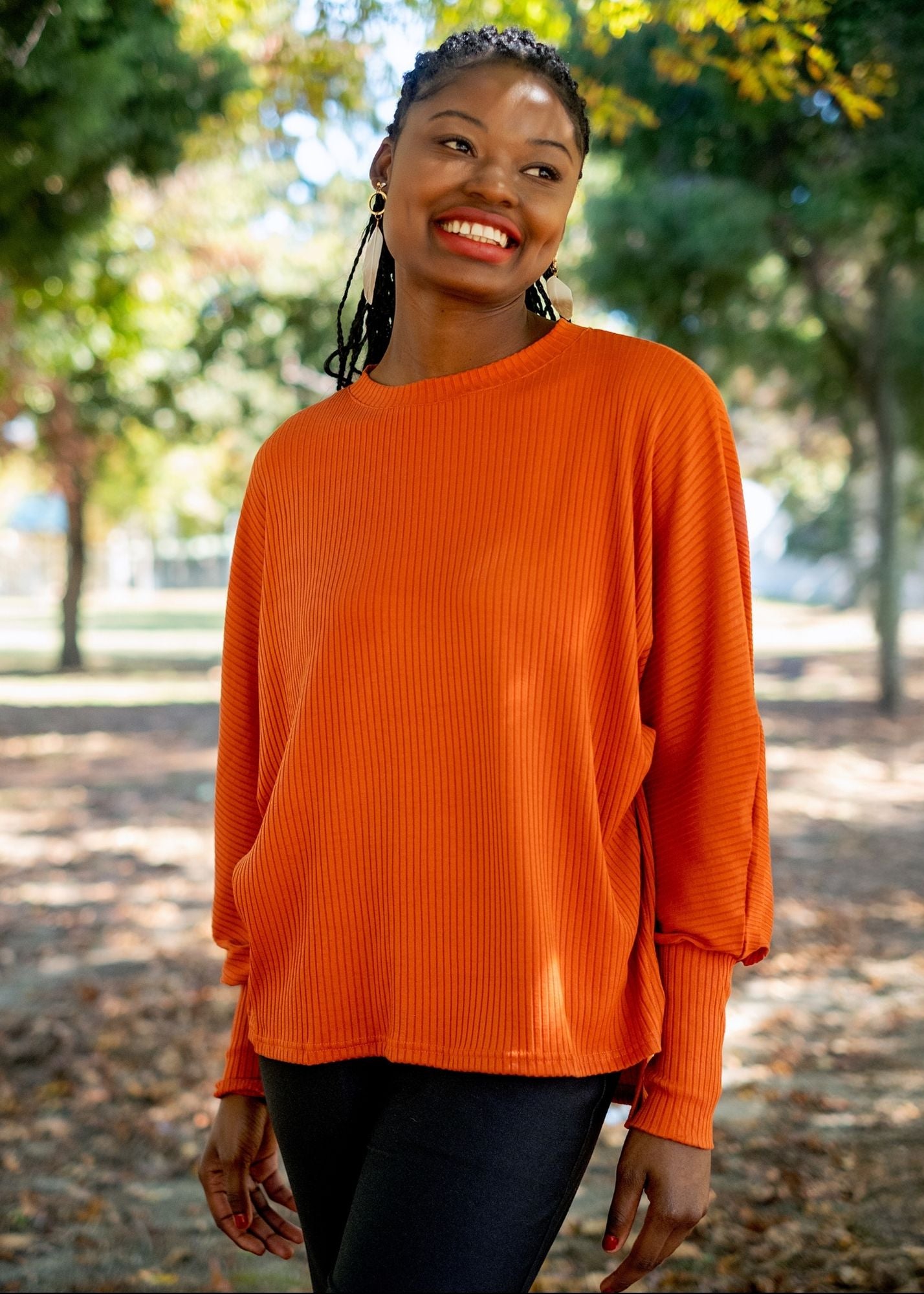 Round Neck Sweater Top, Rust