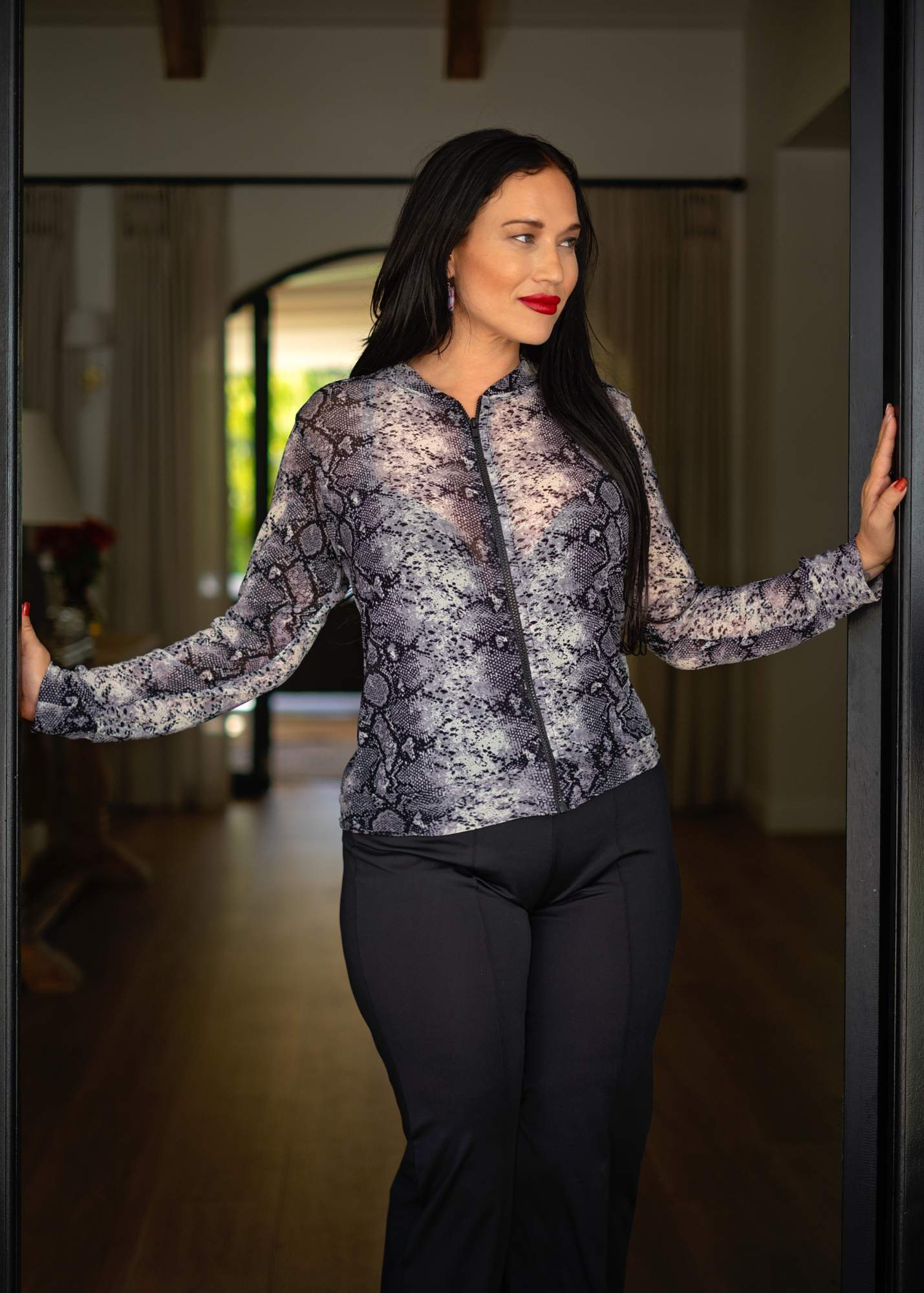 Mesh bomber jacket, Black and Grey Animal Print
