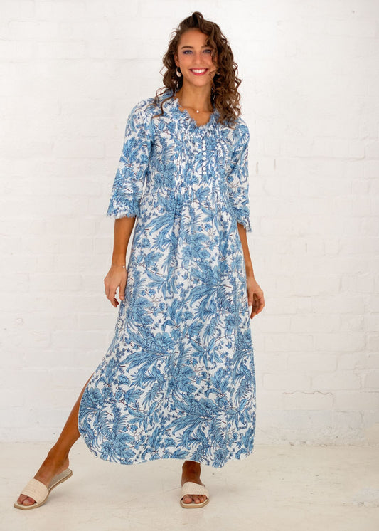 Sarah Dress with Frill in Blue Floral