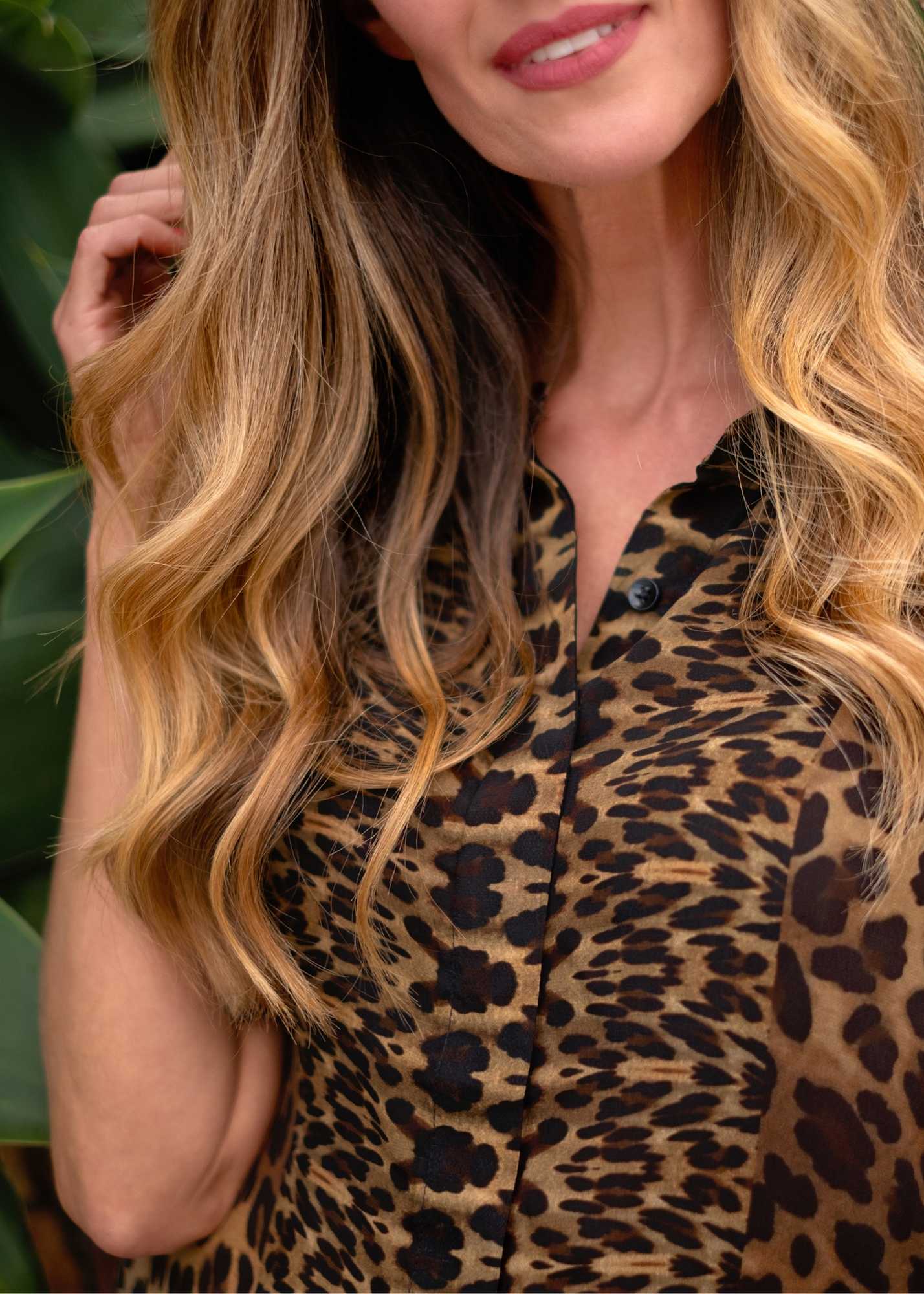 Molly Button down blouse in Black and Brown Safari