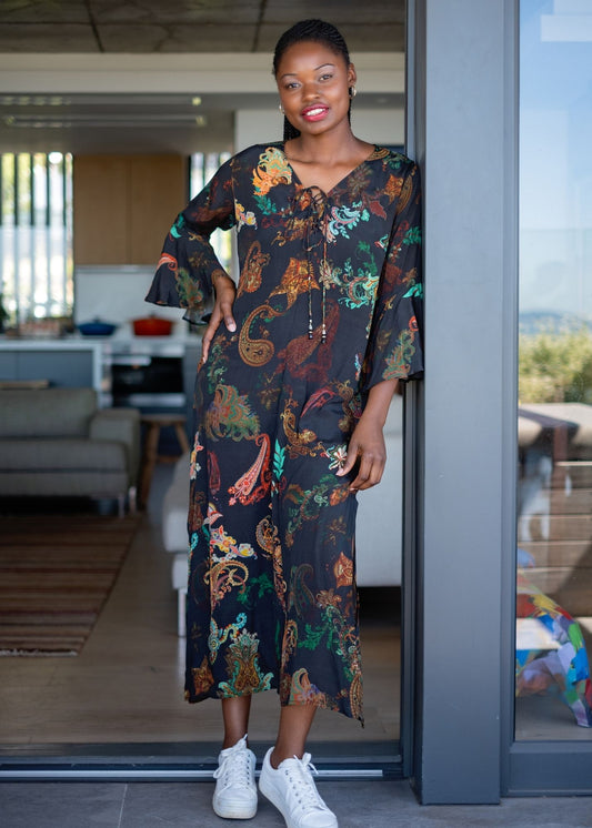 Angelica Dress in Black Paisley