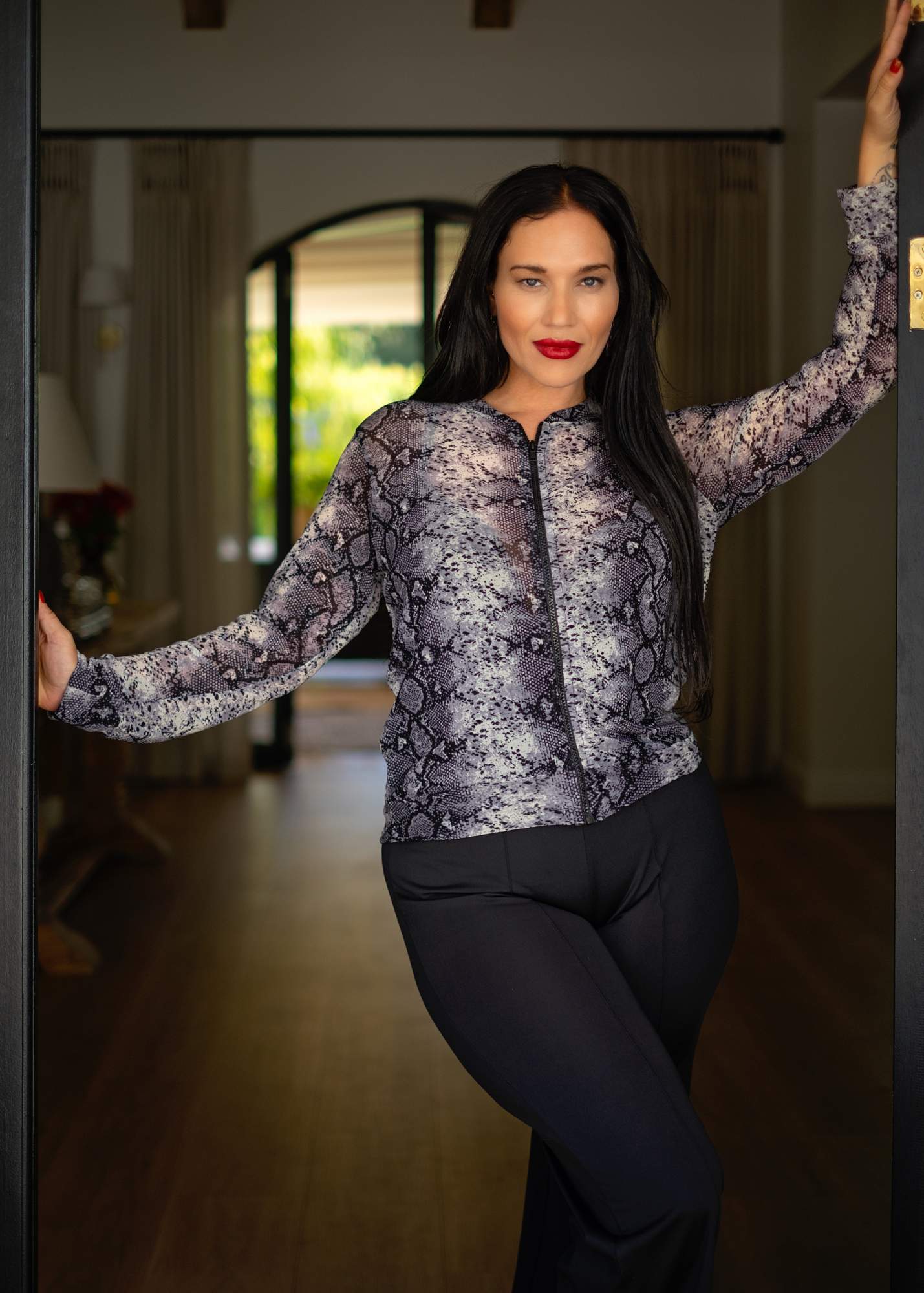 Mesh bomber jacket, Black and Grey Animal Print
