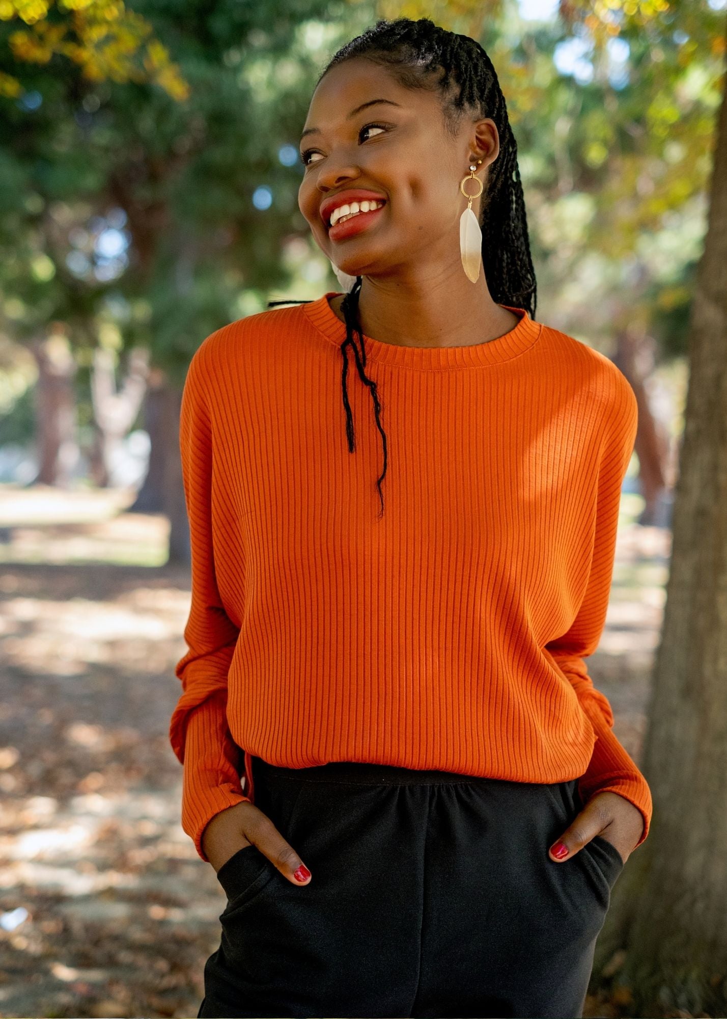Round Neck Sweater Top, Rust