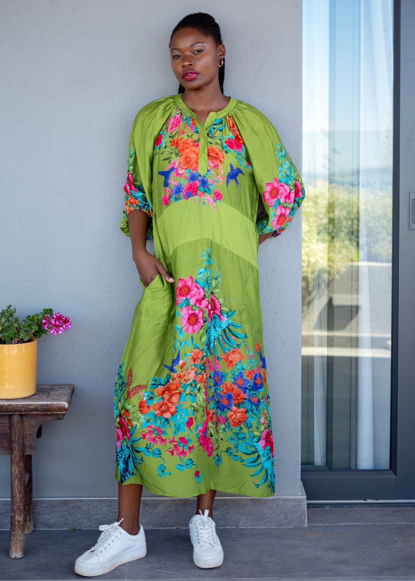 Juliana Dress in Green and Turquoise Floral