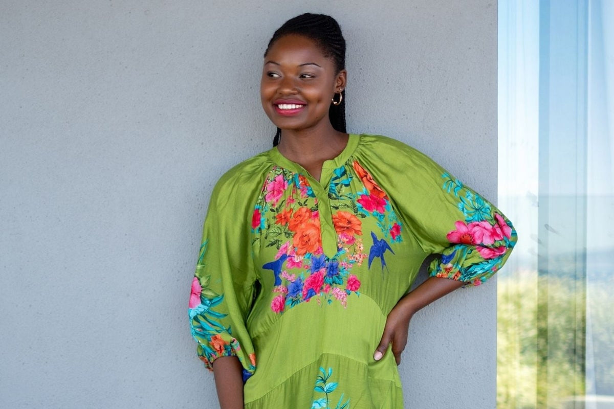Juliana Dress in Green and Turquoise Floral