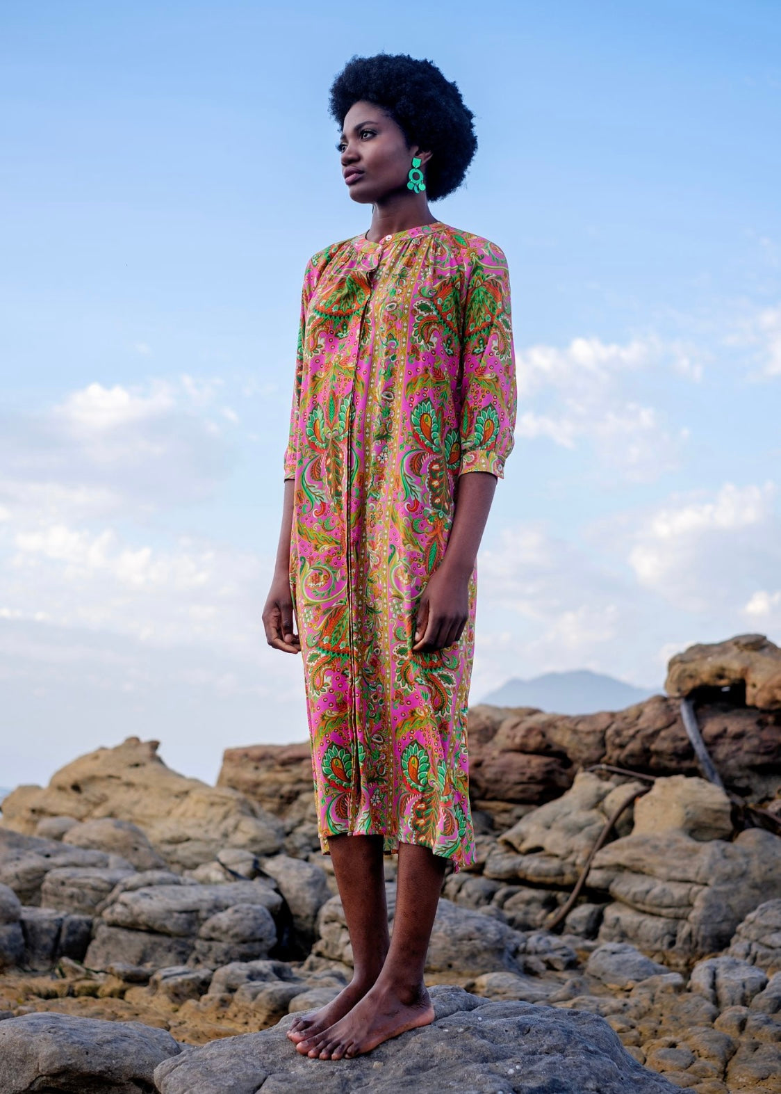 Andrea Dress, Green and Pink Paisley