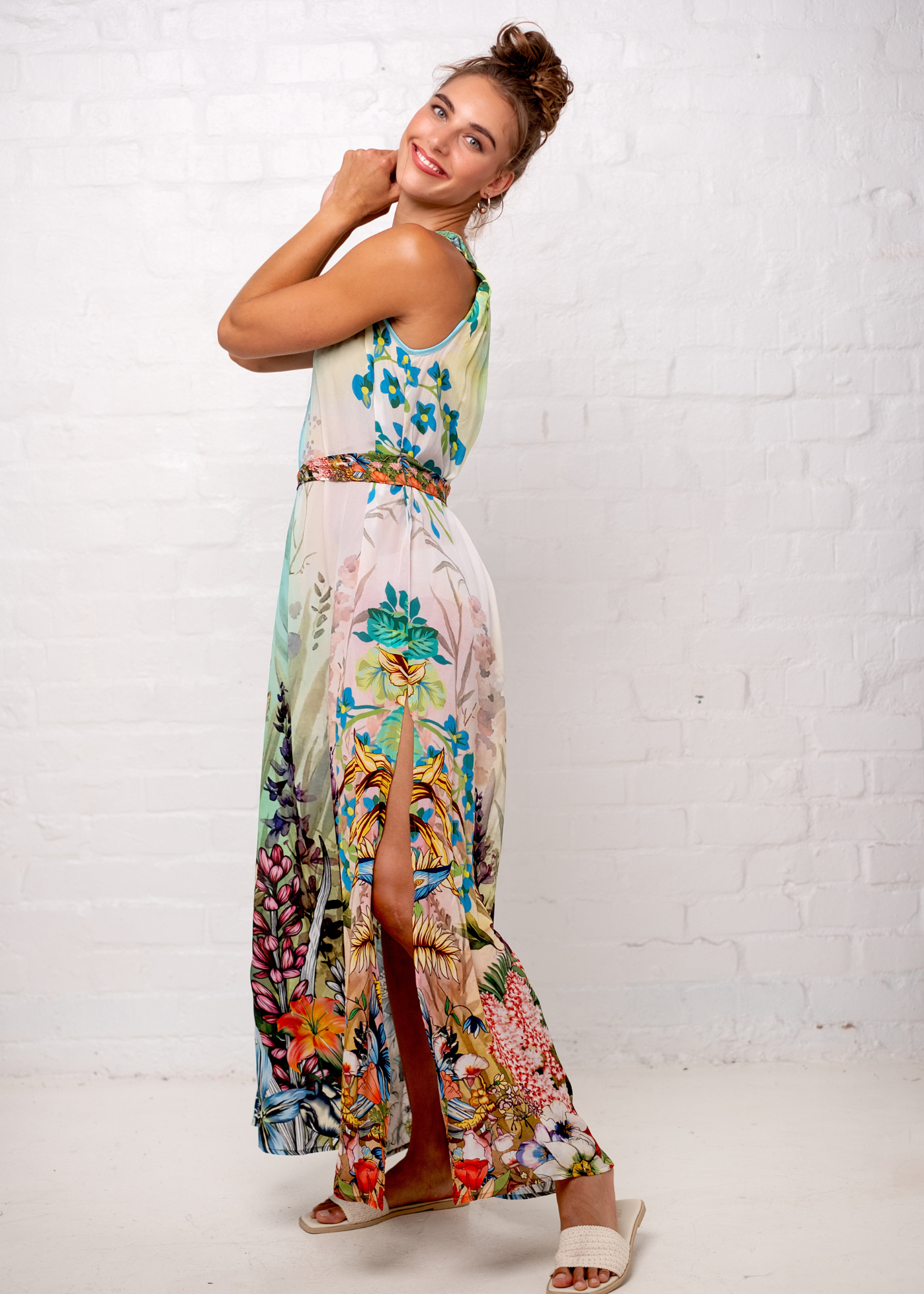 Roman Dress, in Turquoise flower Garden